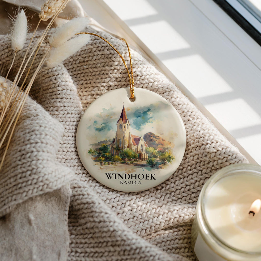 Windhoek Namibia Personalized Watercolor Ornament, Custom Ceramic Christmas gift, Travel Keepsake