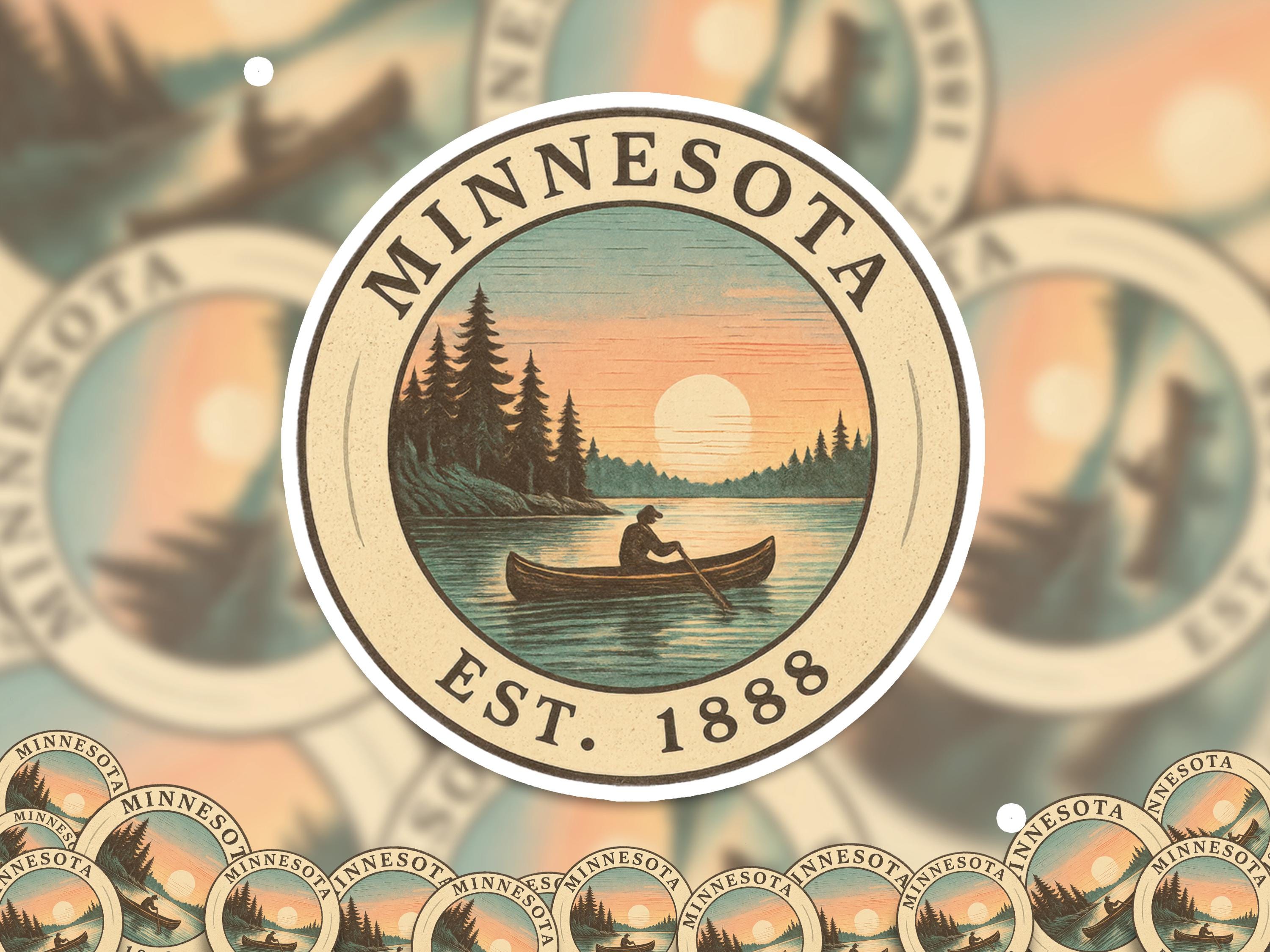 Minnesota Sticker, Vintage US States Retro Decal, Waterproof Retro Travel Collection for Laptop Tumbler