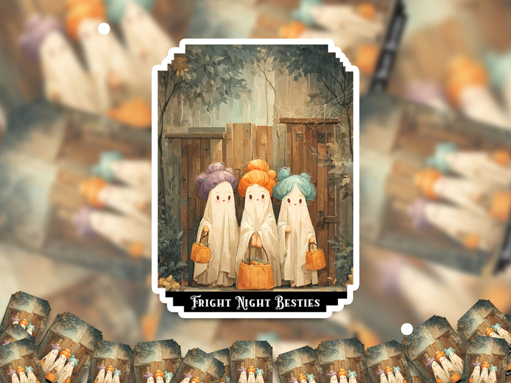 Fright Night besties Sticker, Halloween Girls Squad Vintage Funny Decal