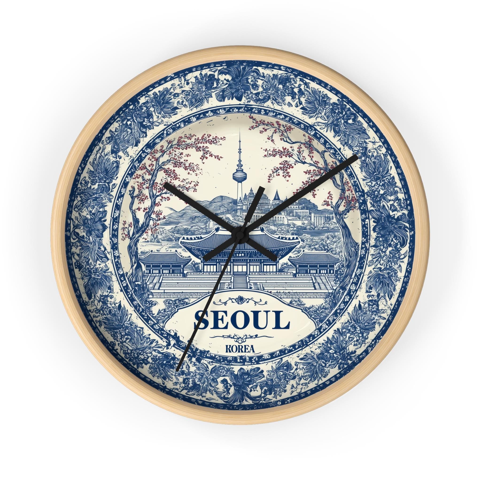 Seoul South Korea Wall Clock, Delf style Home Decor, Vintage City Travel Keepsake Art