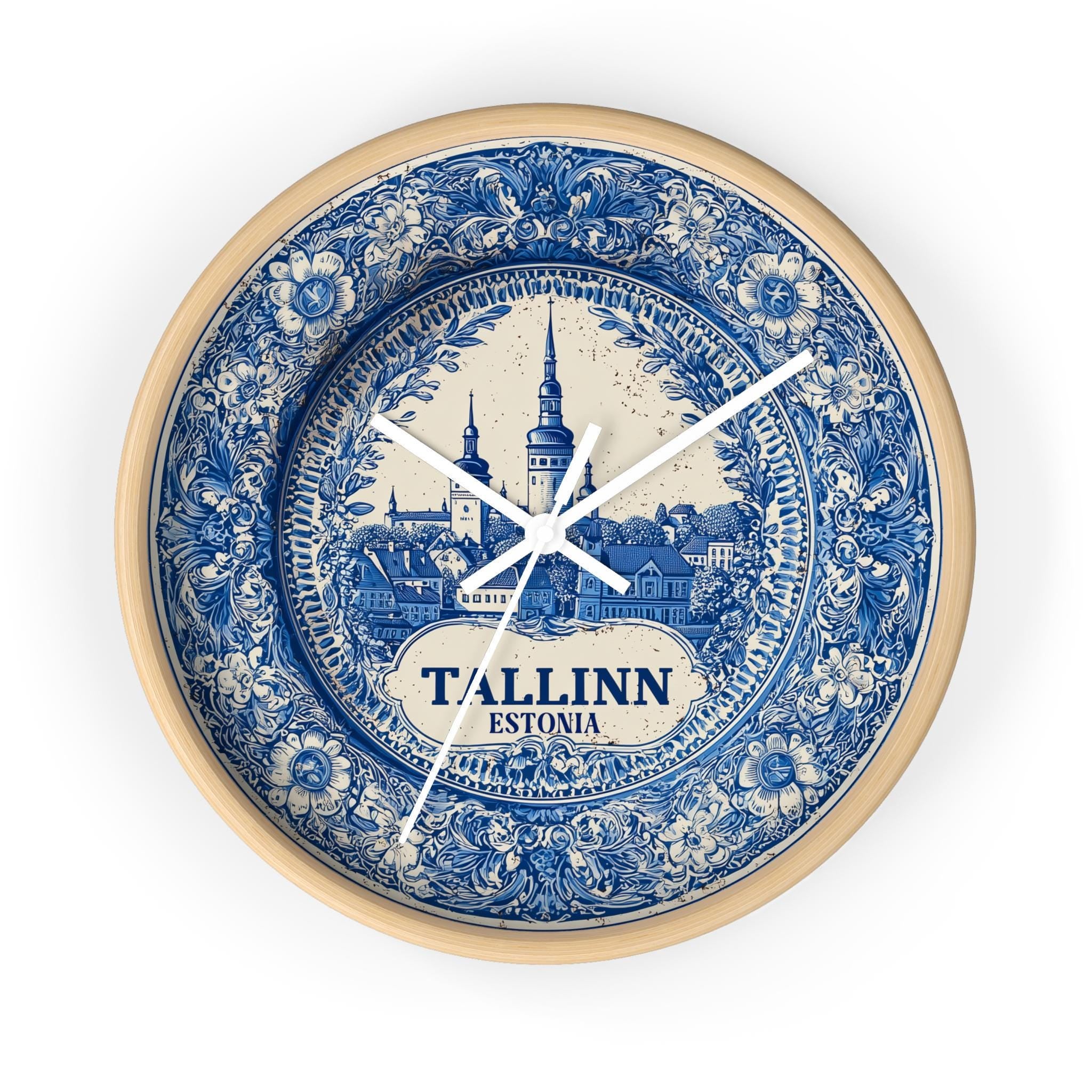 Tallinn Estonia Wall Clock, Delf style Home Decor, Vintage City Travel Keepsake Art