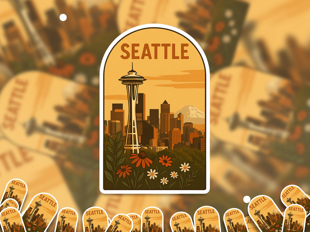 Seattle Washington Sticker, Vintage City Vinyl Decal, Retro Travel Lover Collection, Journal Scrapbook