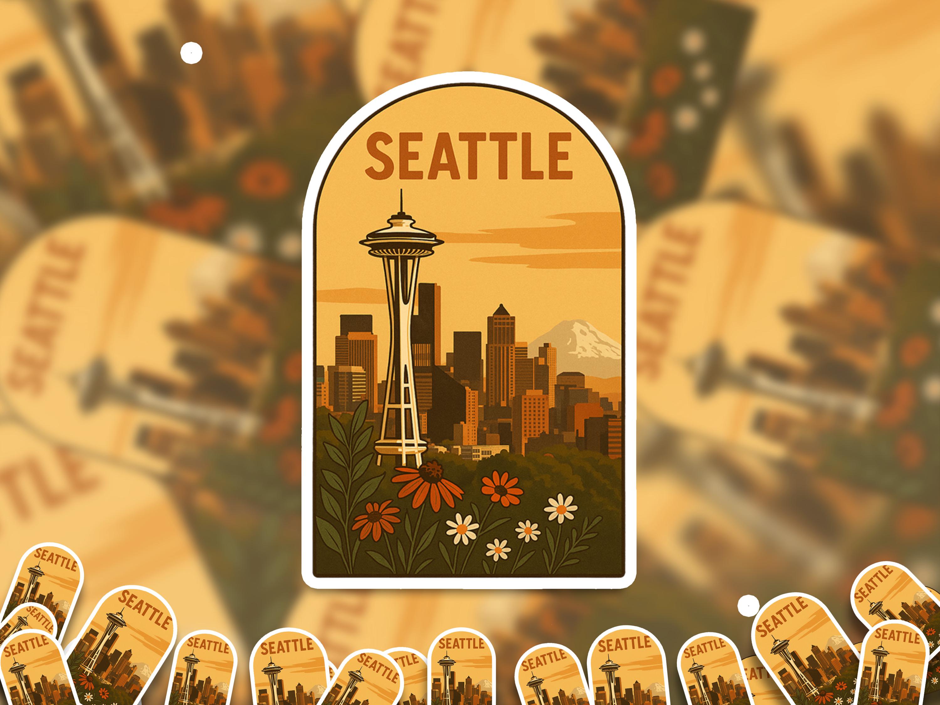 Seattle Washington Sticker, Vintage City Vinyl Decal, Retro Travel Lover Collection, Journal Scrapbook