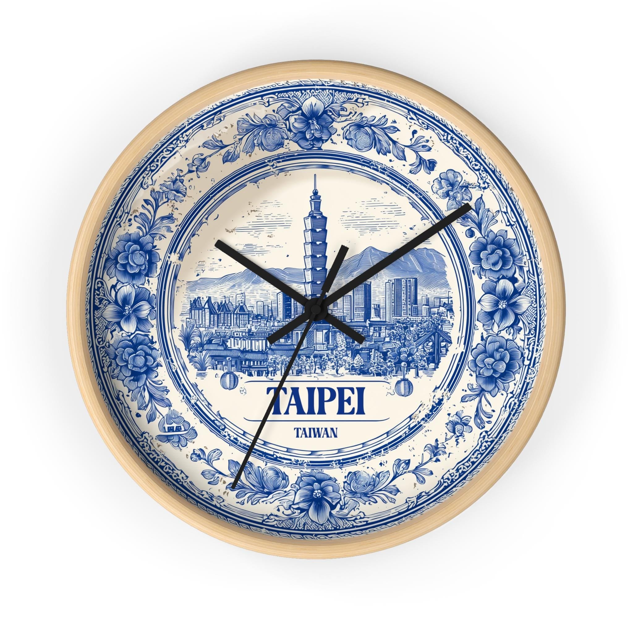 Taipei Taiwan Wall Clock, Delf style Home Decor, Vintage City Travel Keepsake Art