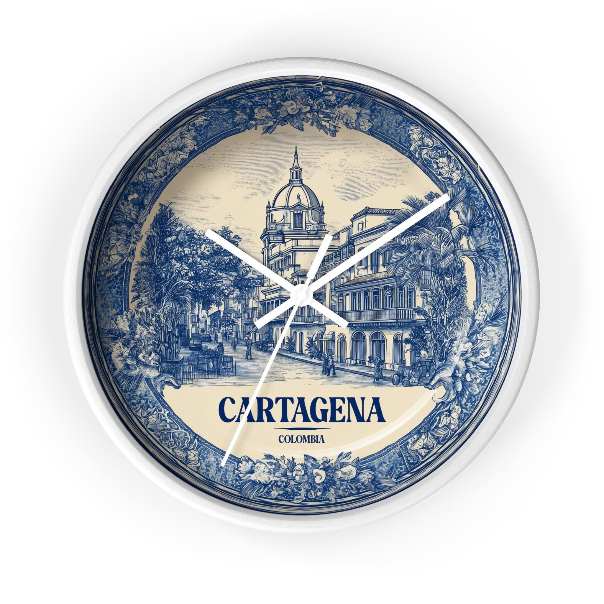 Cartagena Colombia Wall Clock, Delf style Home Decor, Vintage City Travel Keepsake Art