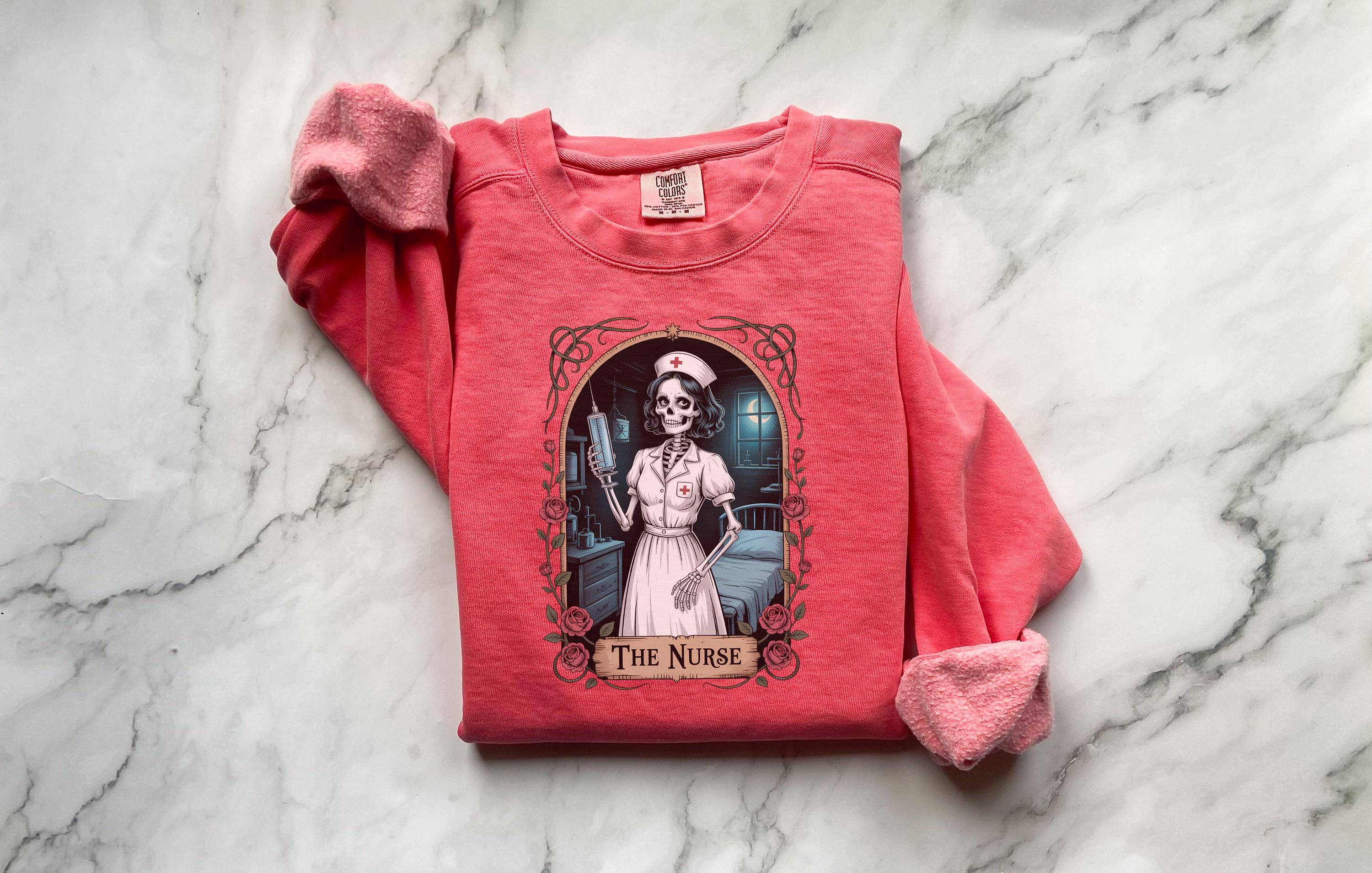 Gothic Nurse Skeleton Halloween Tshirt, Medical Fall spooky retro Sweatshirt, Gift for Nurse, Spooky Aesthetic RN Tee, Nurse costume