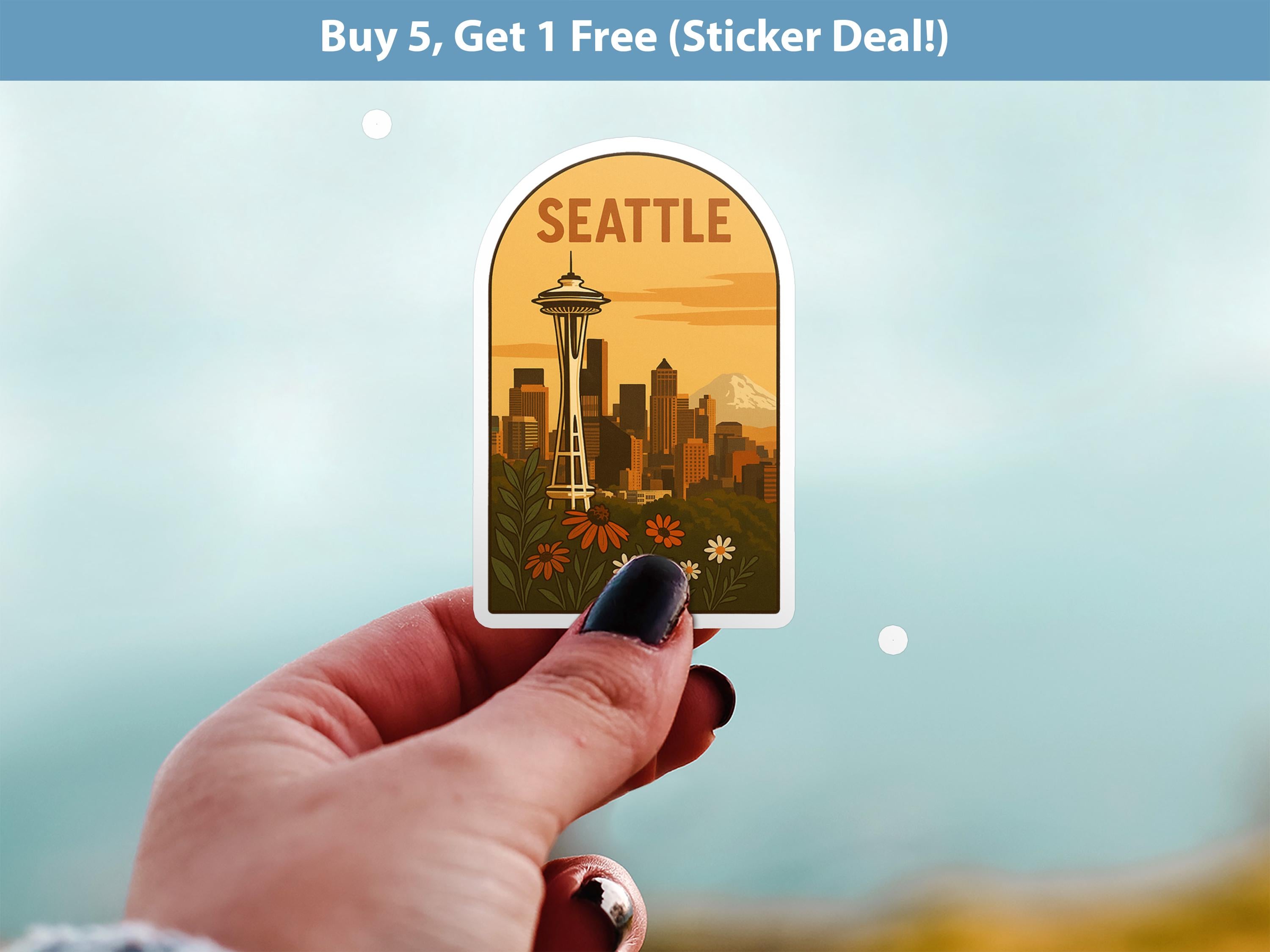 Seattle Washington Sticker, Vintage City Vinyl Decal, Retro Travel Lover Collection, Journal Scrapbook