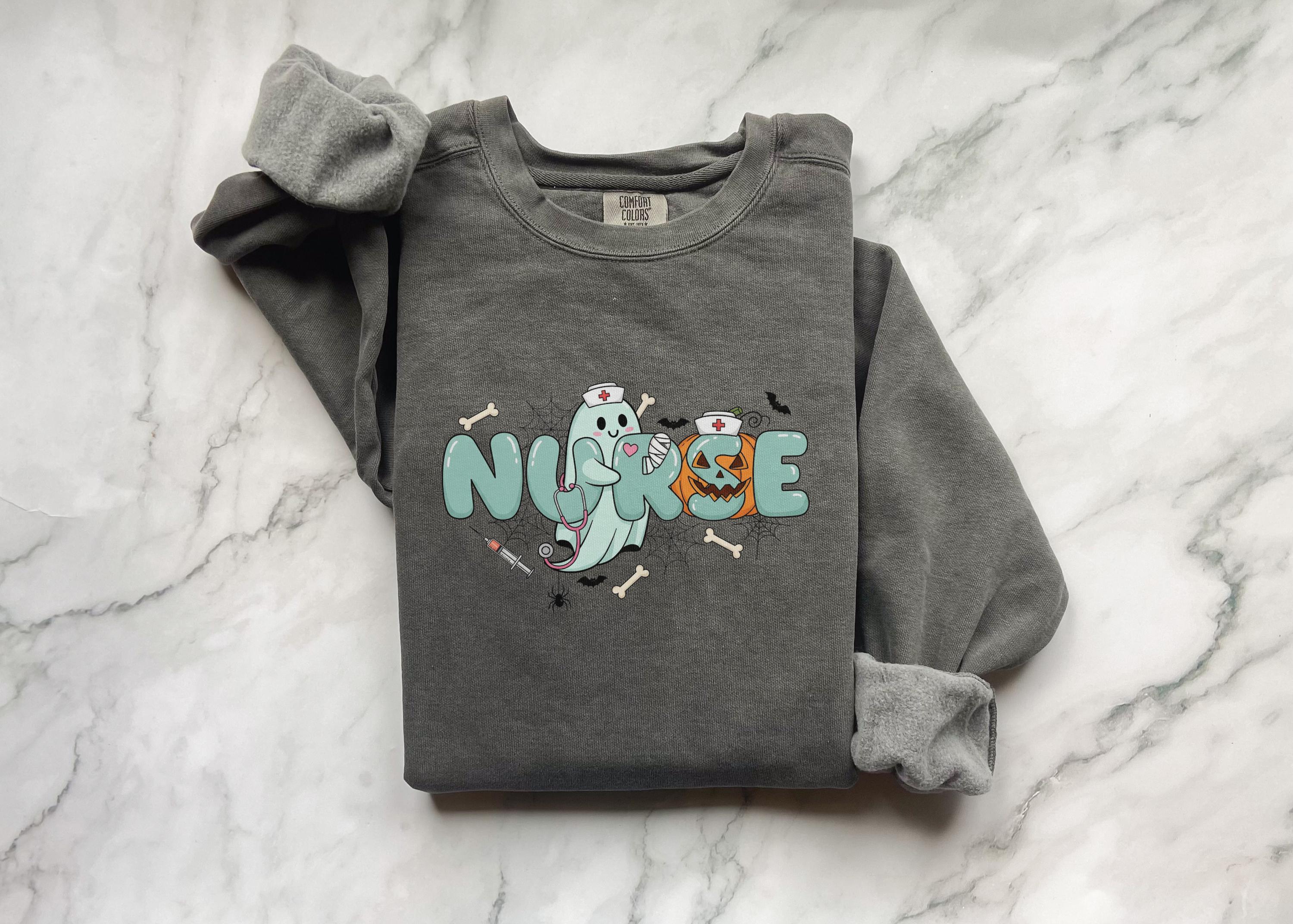 Retro Nurse Halloween Sweatshirt, Funny RN Top in Retro College Font, Cute Fall Apparel, Cozy Autumn Outfit, Unique Gift for Nurse