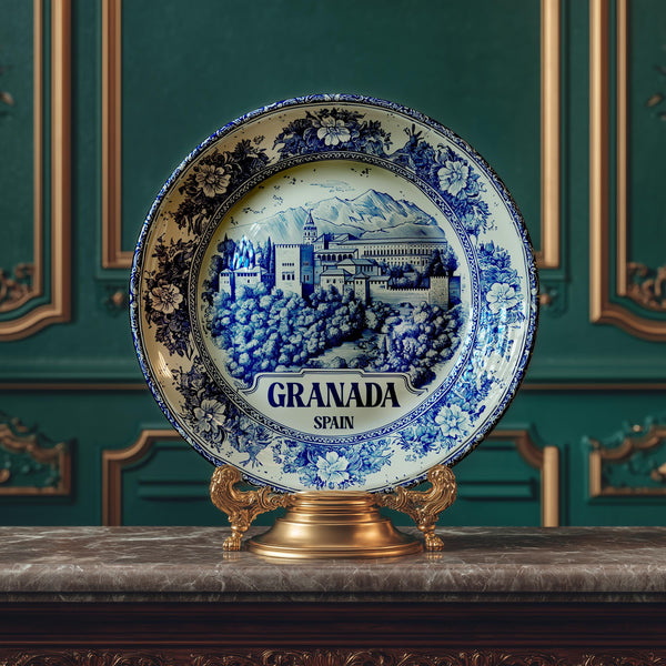 Granada Decorative Plate, Delft Vintage Home Decor Personalized Gift Travel Housewarming Spanish