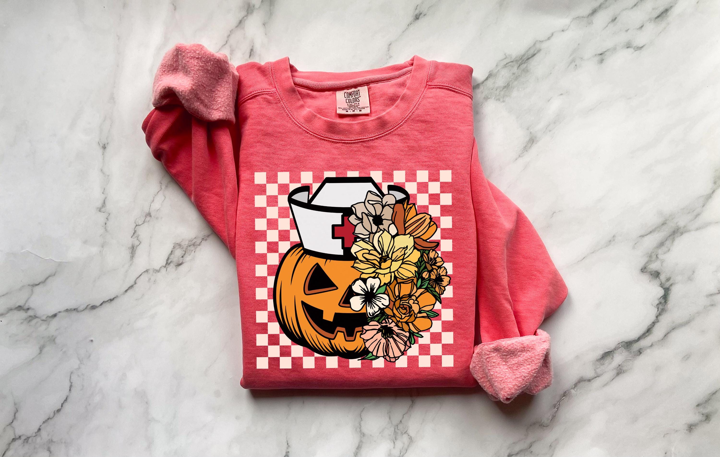 Halloween Nurse  Pumpkin Sweatshirt, Spooky RN Fall Top Cozy Autumn Pullover, Cute Retro Gift for Nurse