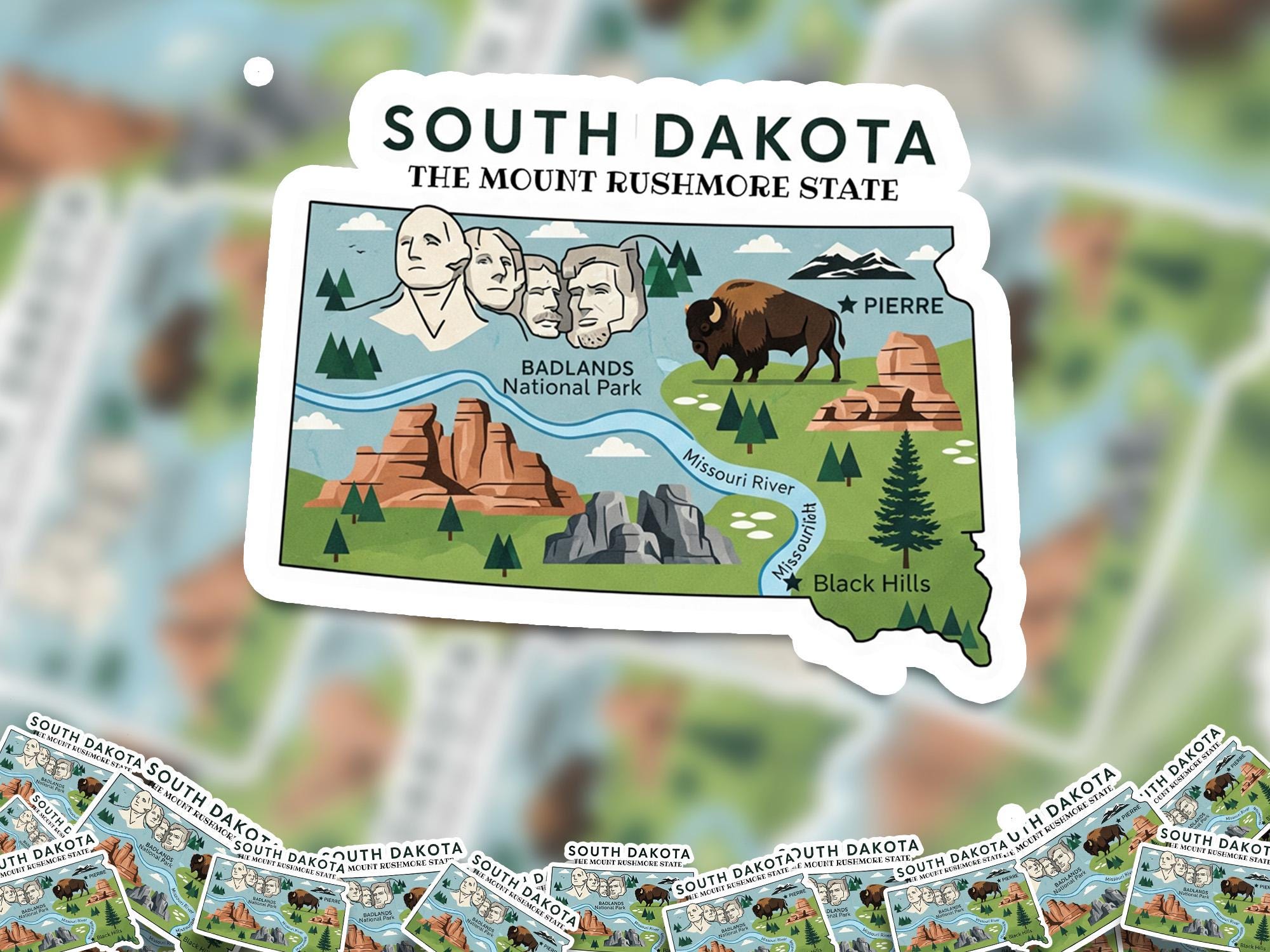 South Dakota State Sticker, USA Kiss-Cut Vinyl, Landmark Waterproof Decal, United States Travel Collection