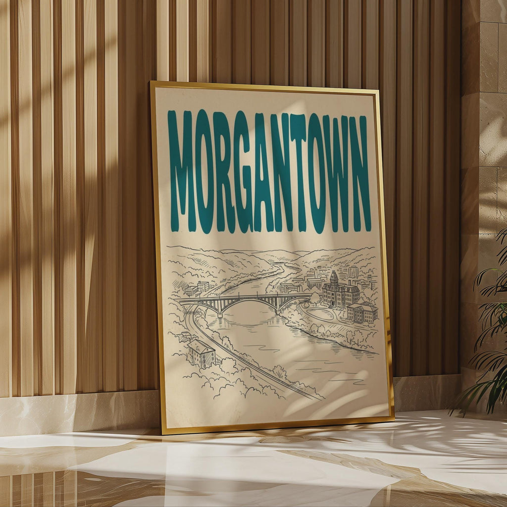 Morgantown West Virginia Wall Art, Framed Canvas Skyline Print, City Decor