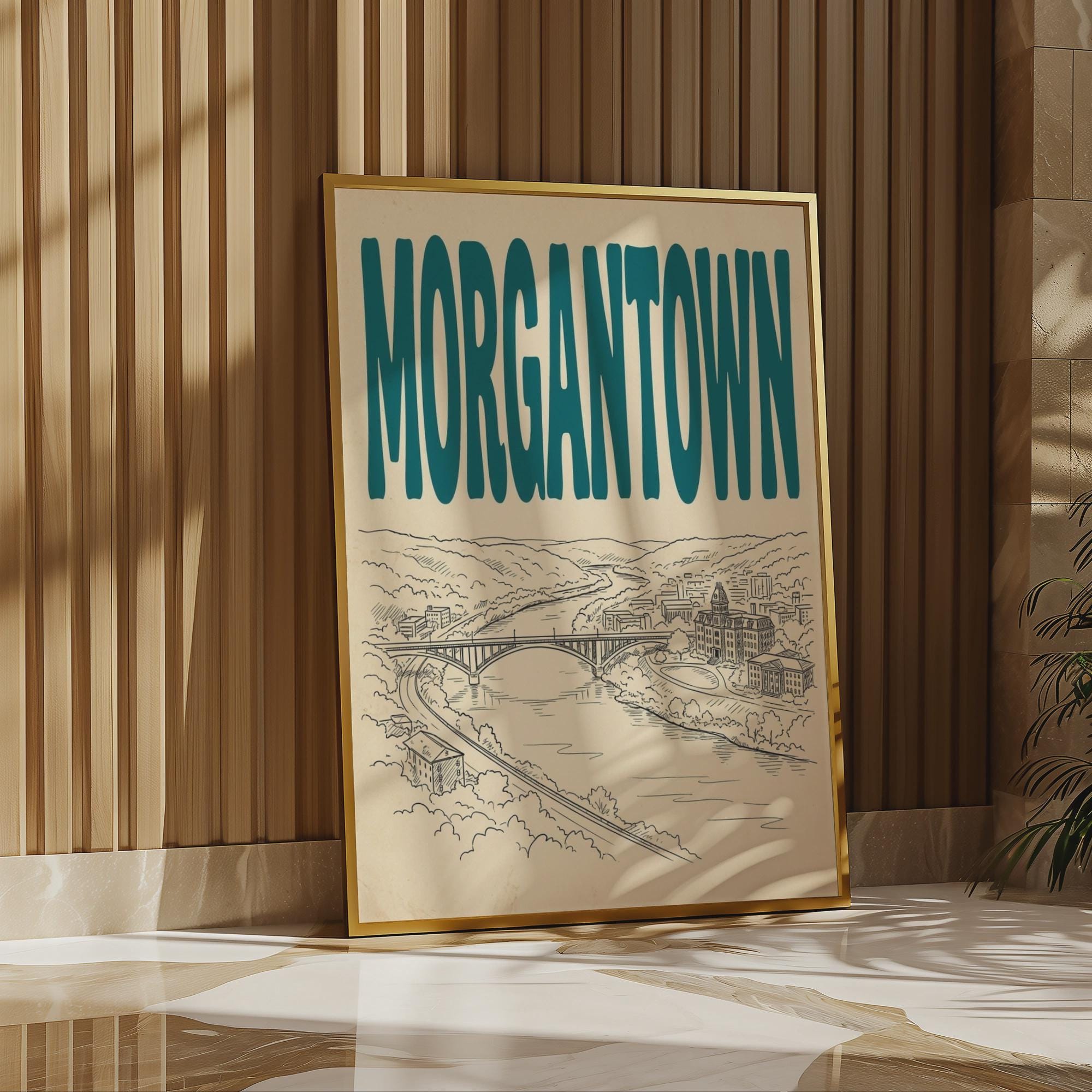 Morgantown West Virginia Wall Art, Framed Canvas Skyline Print, City Decor