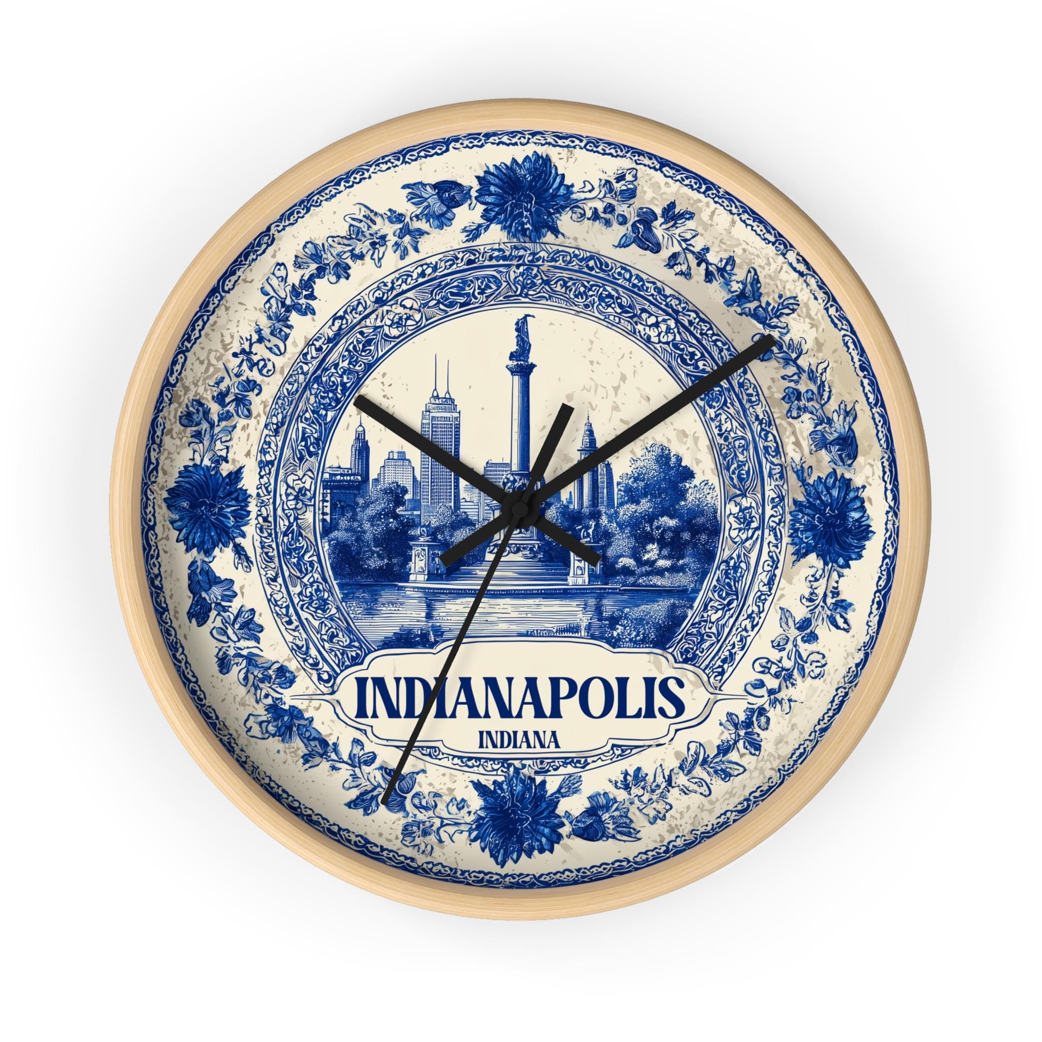 Indianapolis Indiana Wall Clock, Delf style Home Decor, Vintage City Travel Keepsake Art