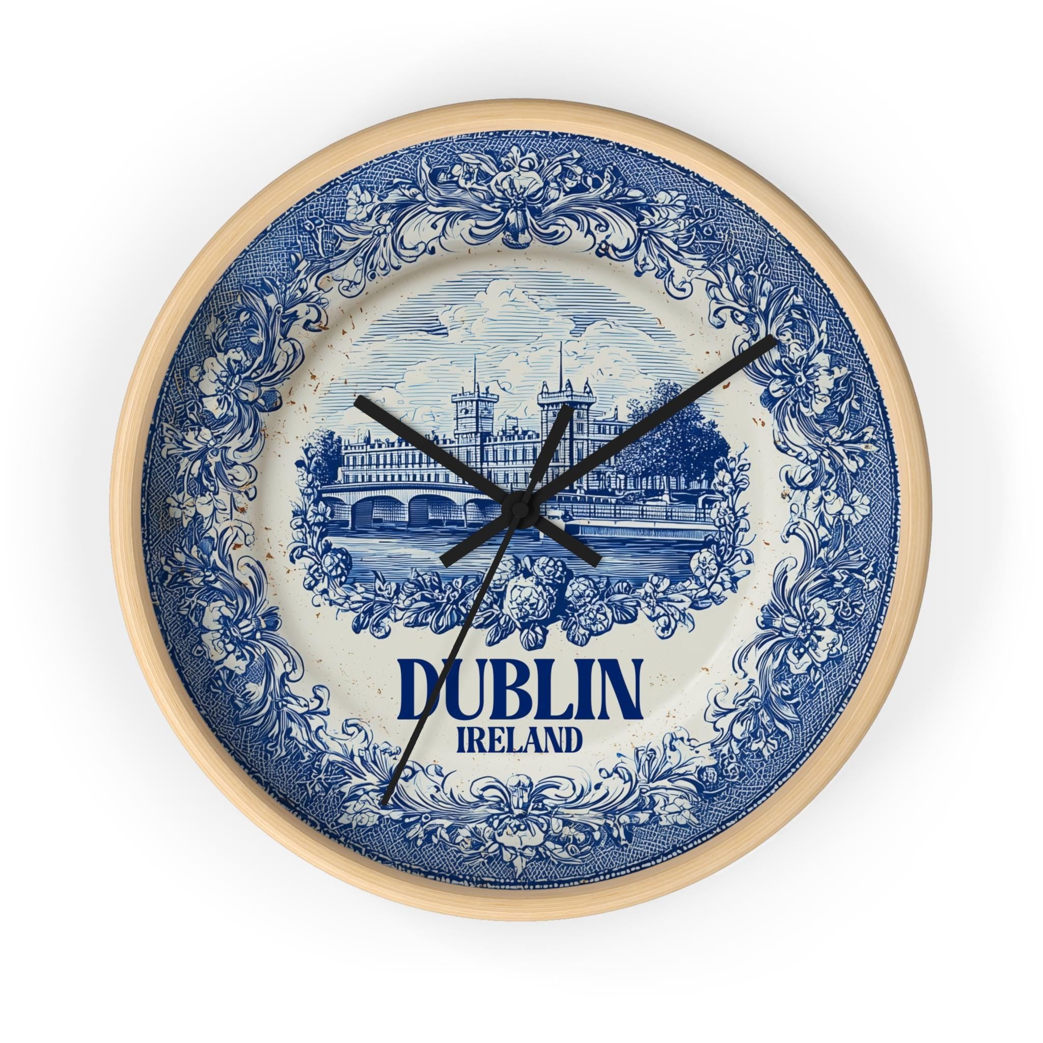 Dublin Ireland Wall Clock, Delf style Home Decor, Vintage City Travel Keepsake Art