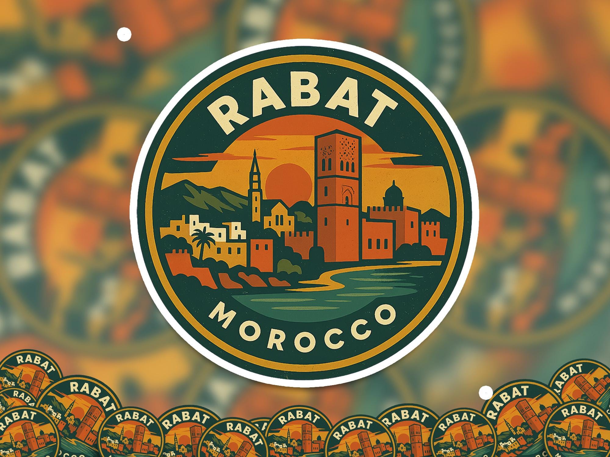 Rabat Morocco Sticker Kiss-Cut Vinyl, Waterproof Decal, Retro Travel Lover Collection