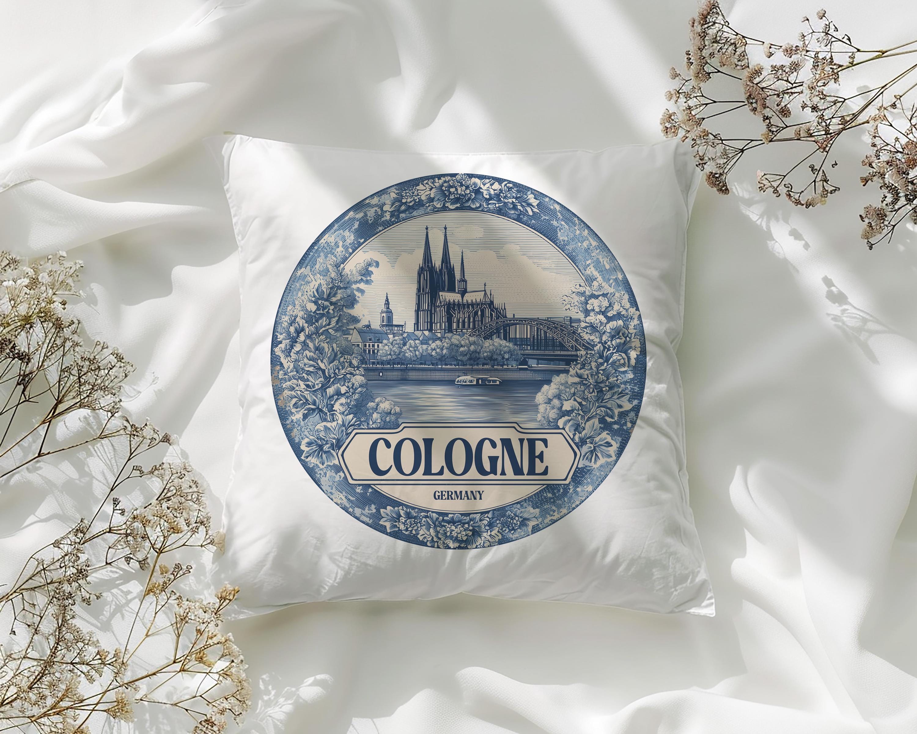 Cologne Germany Pillowcase, Delft Style Decorative Throw Pillow, Vintage Cityscape Retro Home Decor