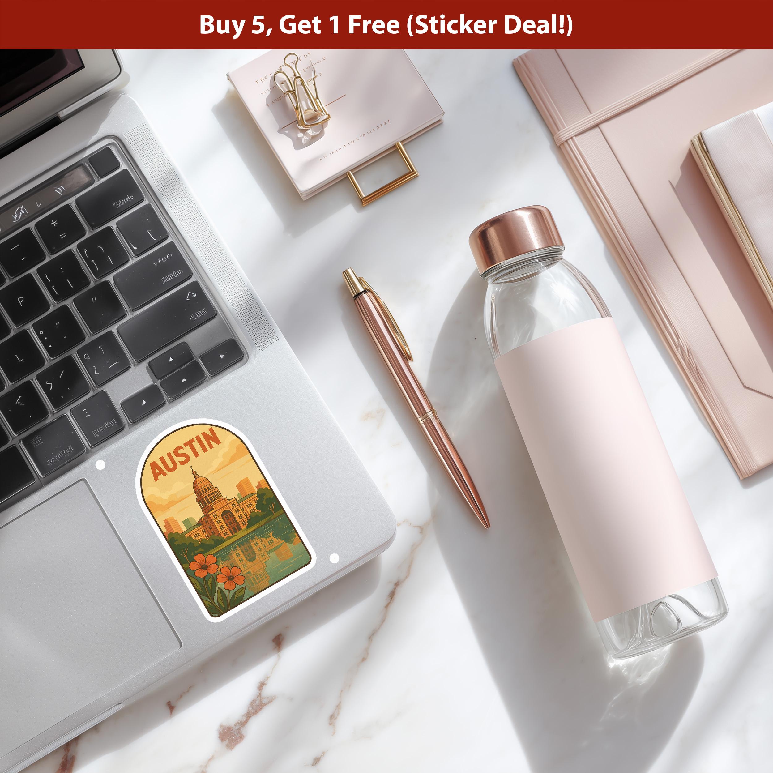 Austin Texas Sticker, Vintage City Vinyl Decal, Retro Travel Lover Collection, Journal Scrapbook