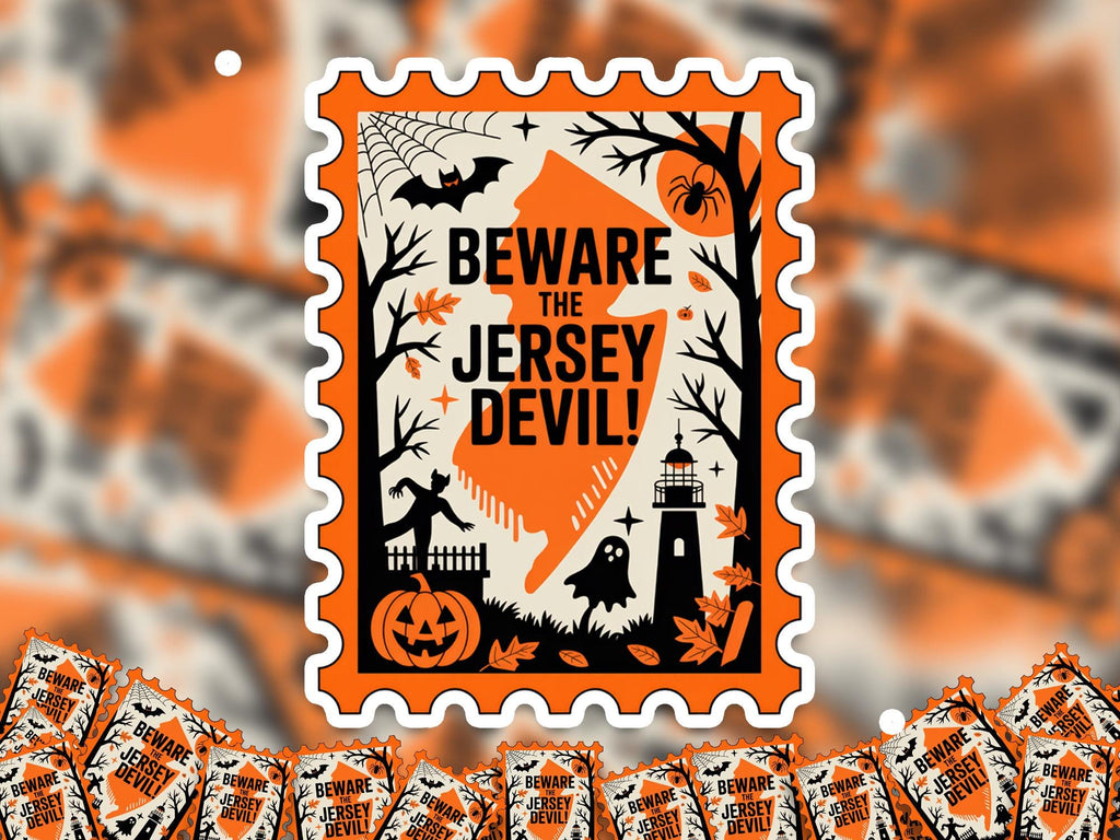 New Jersey Stamp Halloween Sticker, Spooky USA Kiss-Cut Vinyl, Waterproof Decal, United States Travel