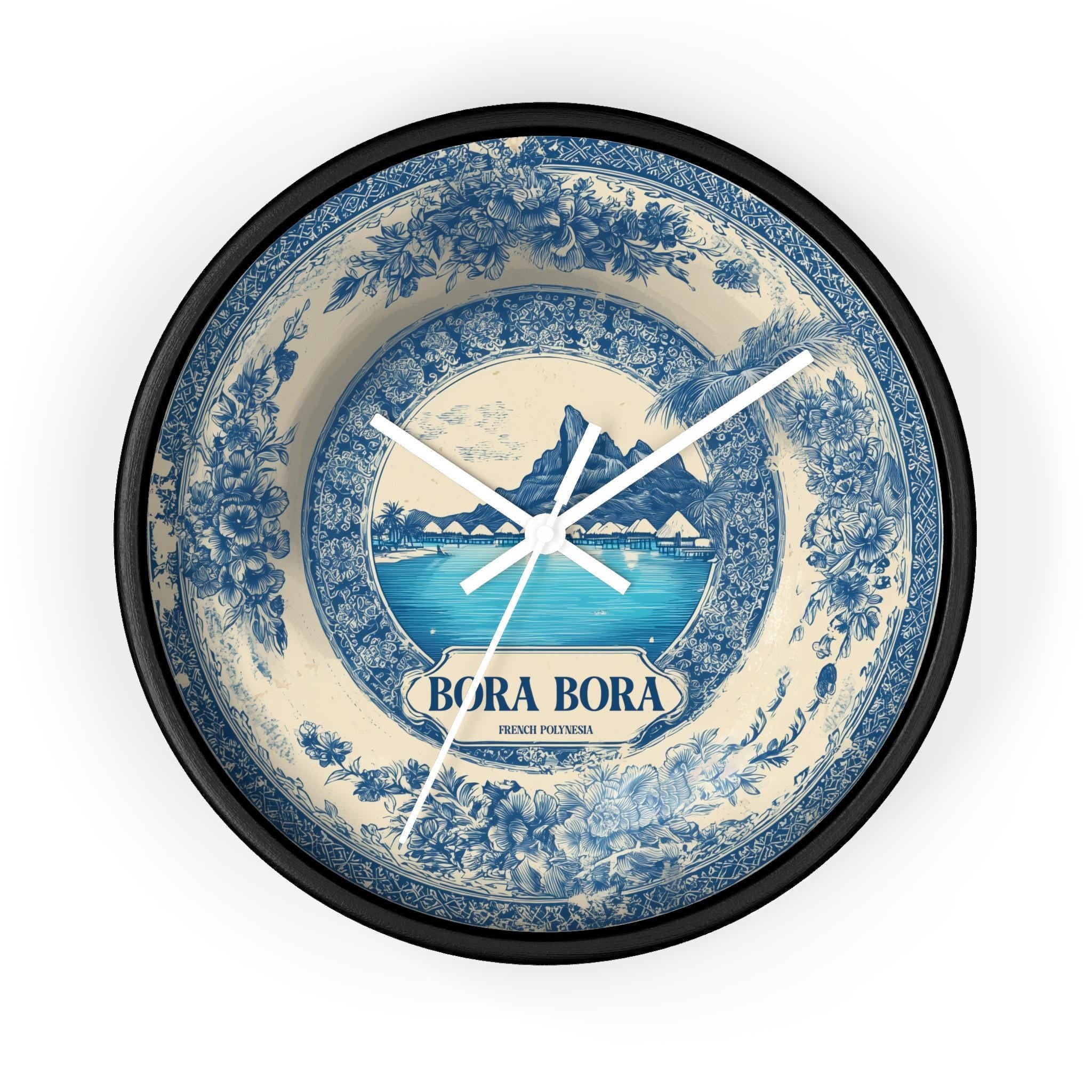 Bora Bora French Polynesia Wall Clock, Delf style Home Decor, Vintage City Travel Keepsake Art