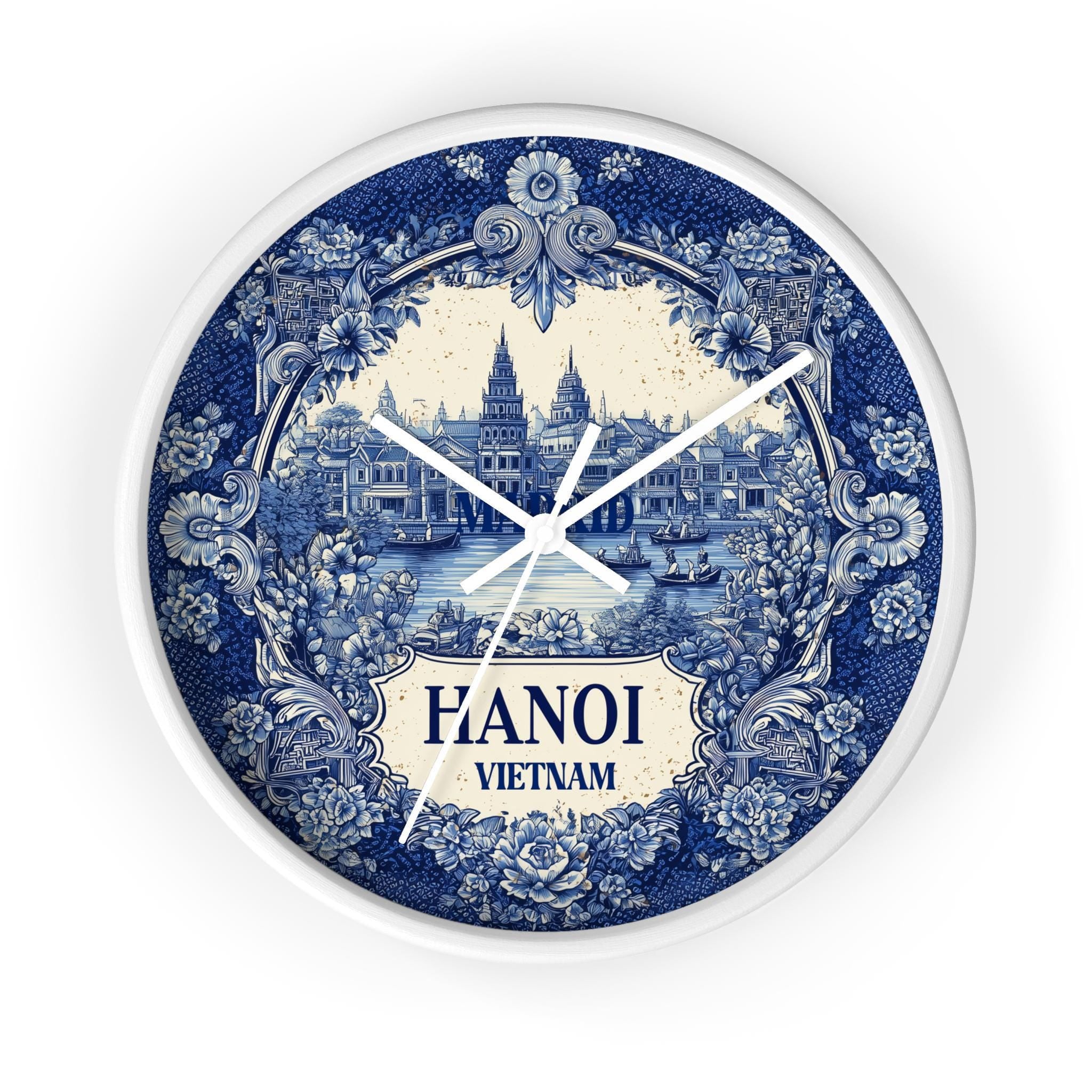 Hanoi Vietnam Wall Clock, Delf style Home Decor, Vintage City Travel Keepsake Art
