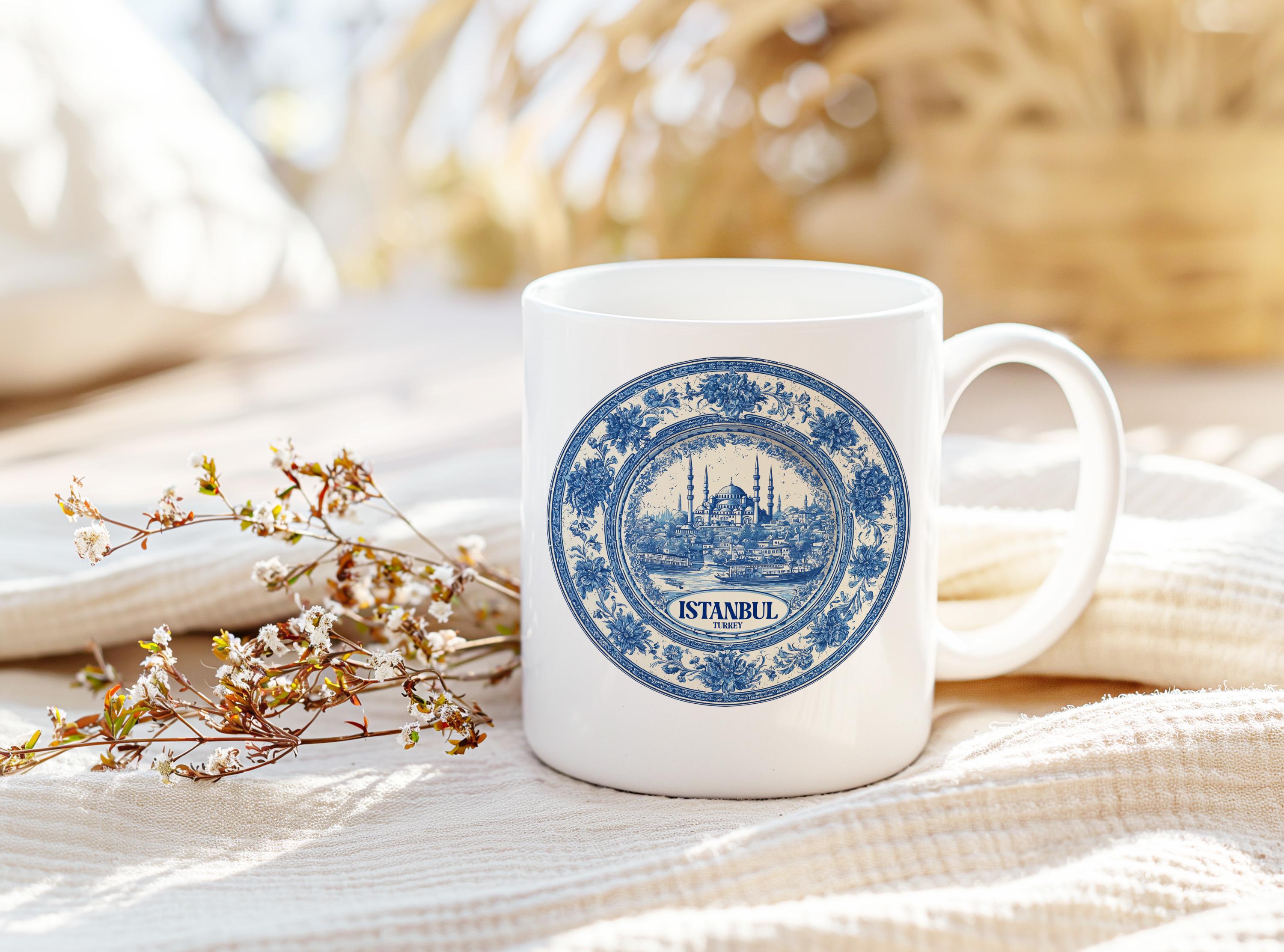 Istanbul Turkey Mug, Custom Delft Style cup, Personalized Vintage Travel City Gift