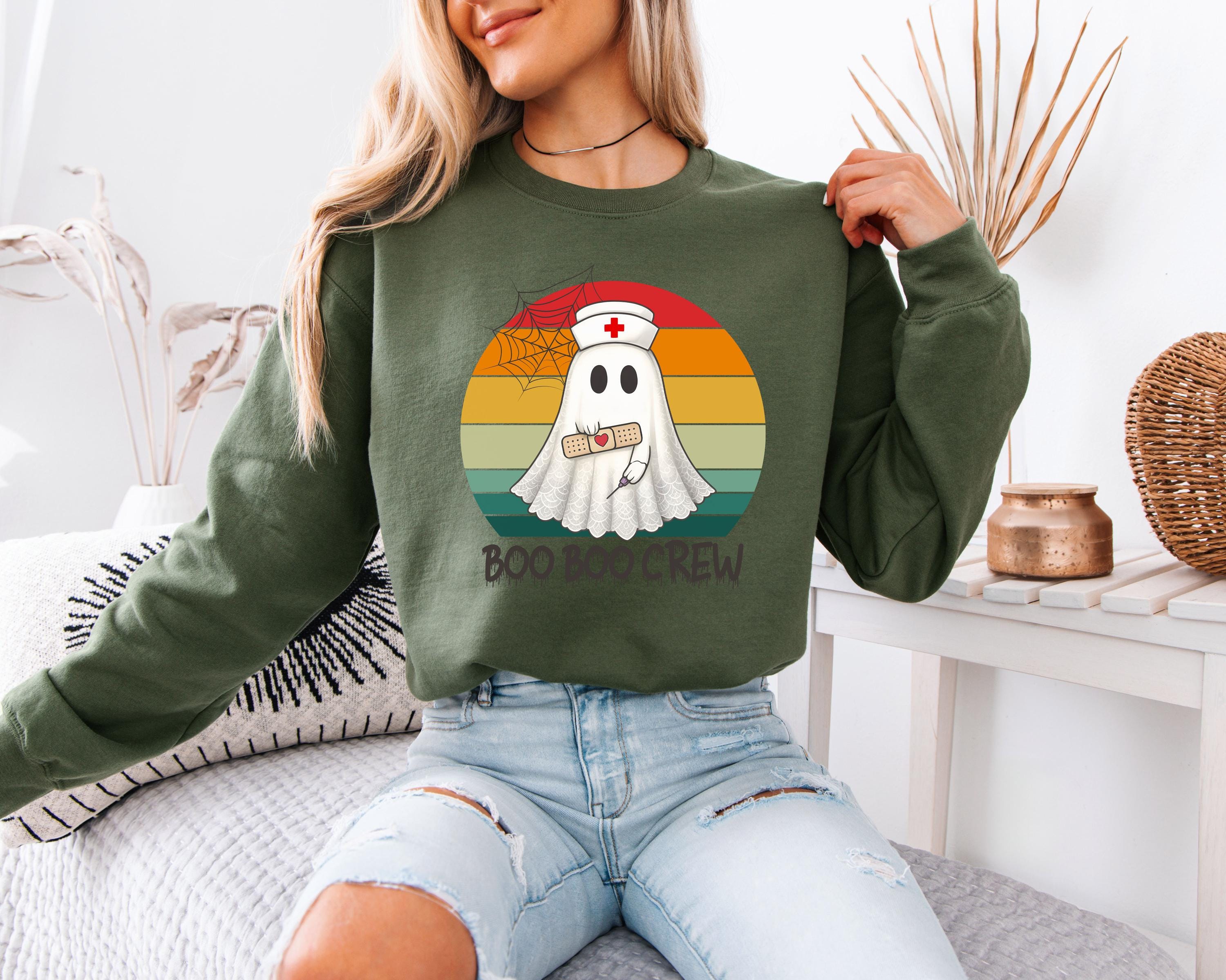 Boo Boo Crew Nurse retro Halloween Sweatshirt, Halloween Gift for Nurse Sweater, Nurse Spooky , Nurse Halloween Boo Boo Crew