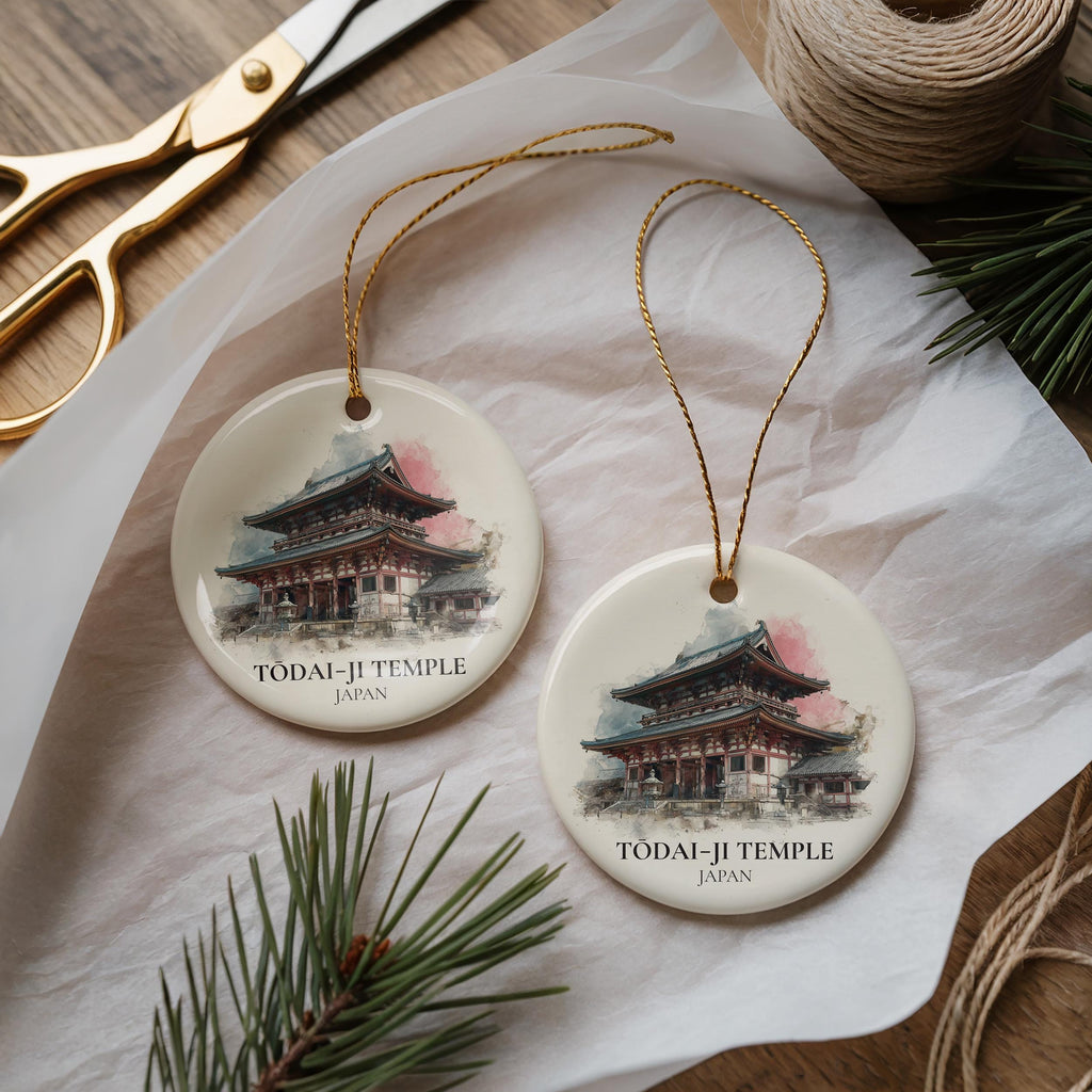 Todaiji Temple Japan Personalized Watercolor Ornament, Custom Ceramic Christmas gift, Travel Keepsake