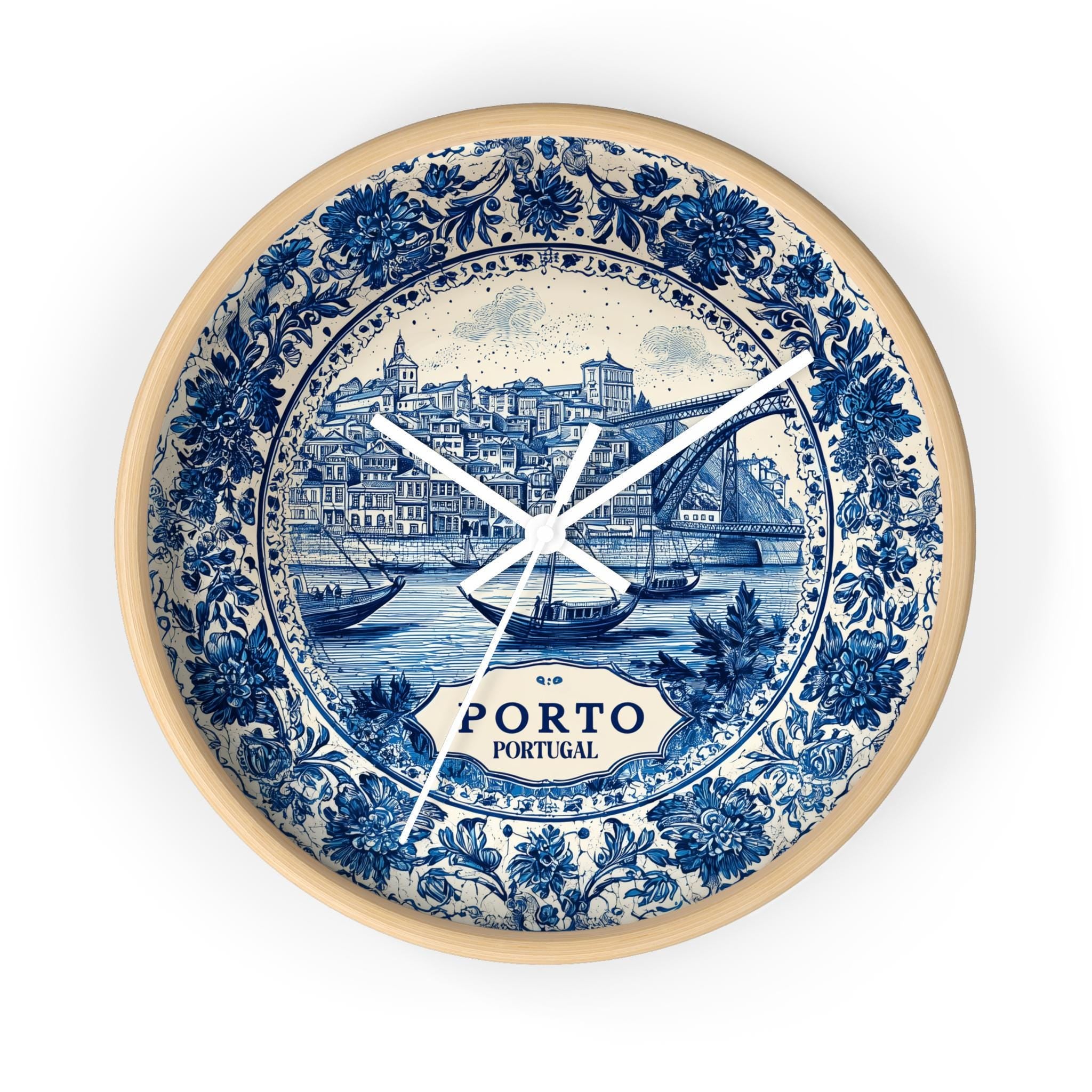 Porto Portugal Wall Clock, Delf style Home Decor, Vintage City Travel Keepsake Art