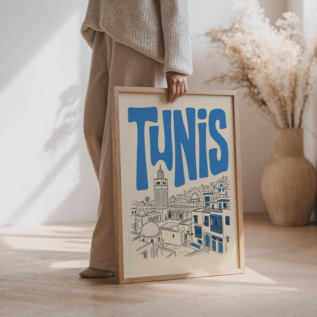 Tunis Skyline Wall Art, Framed Canvas Print, Tunisia Travel Decor