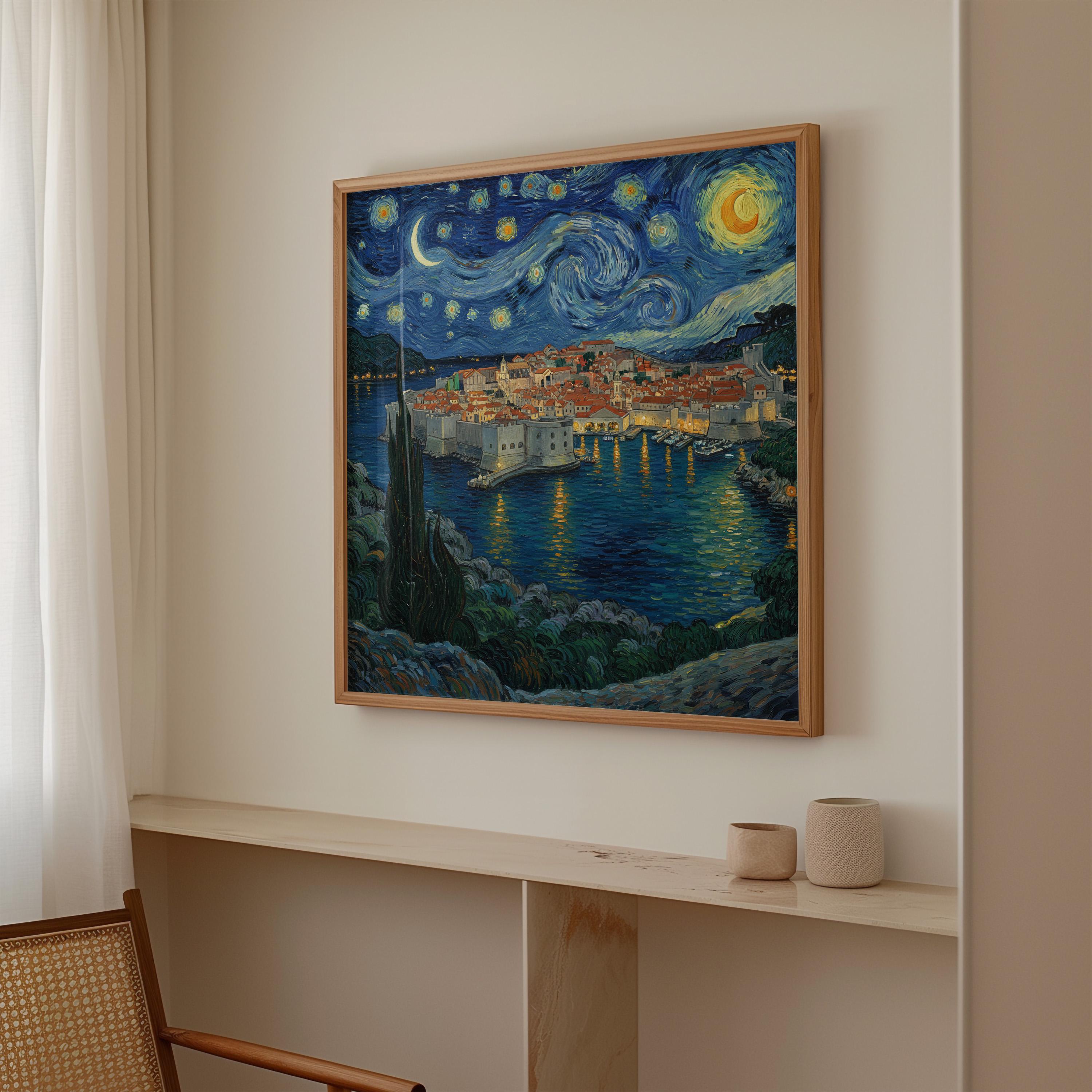 Dubrovnik Croatia Starry Night Wall Art, Van Gogh Print, Travel Gift Home Decor
