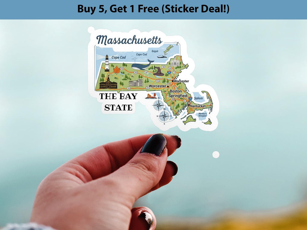 Massachusetts State Sticker, USA Kiss-Cut Vinyl, Landmark Waterproof Decal, United States Travel Collection