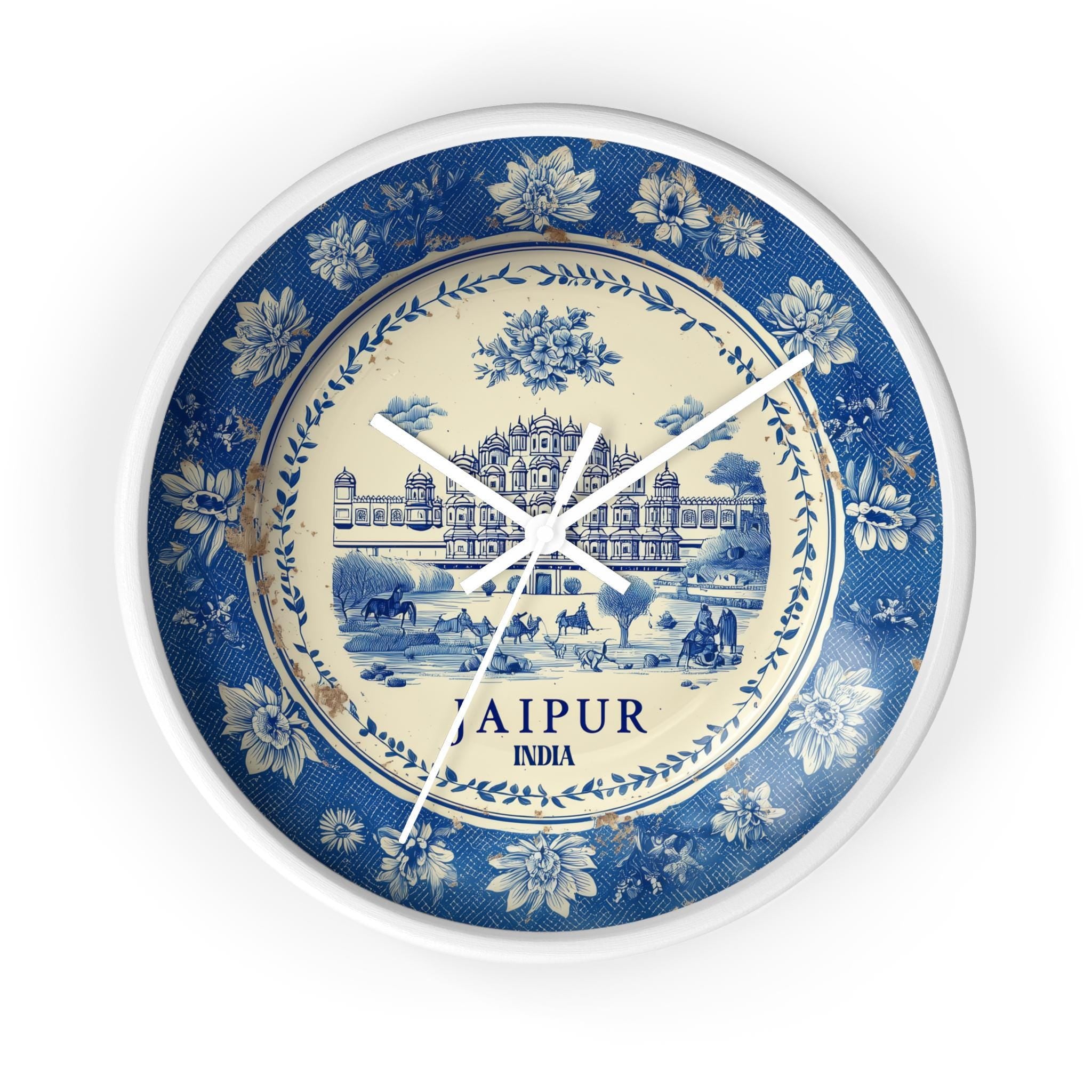 Jaipur India Wall Clock, Delf style Home Decor, Vintage City Travel Keepsake Art