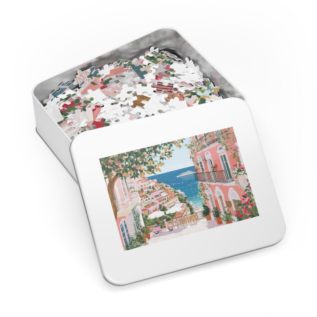 Amalfi Coast Spring Jigsaw Puzzle, Floral Adult Puzzle Italy Travel Gift