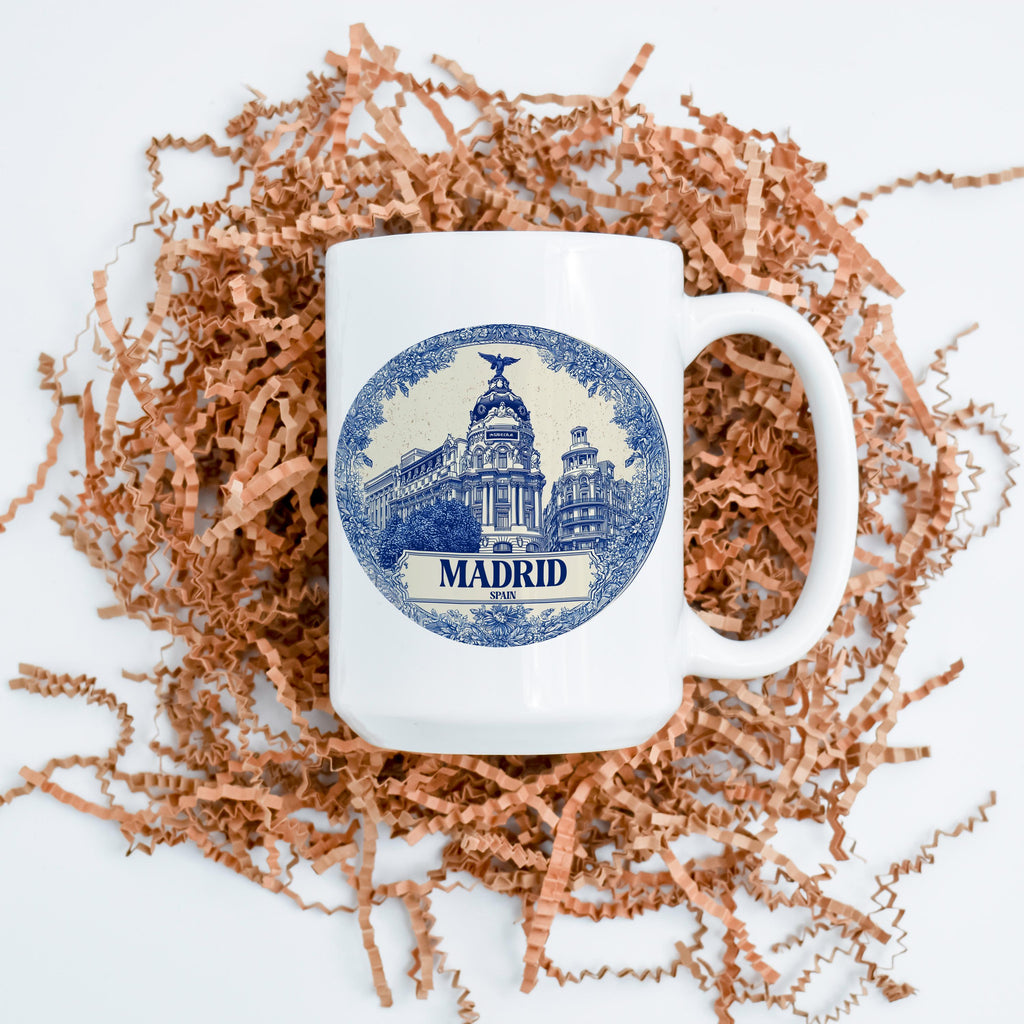 Madrid Spain Mug, Custom Delft Style cup, Personalized Vintage Travel City Gift