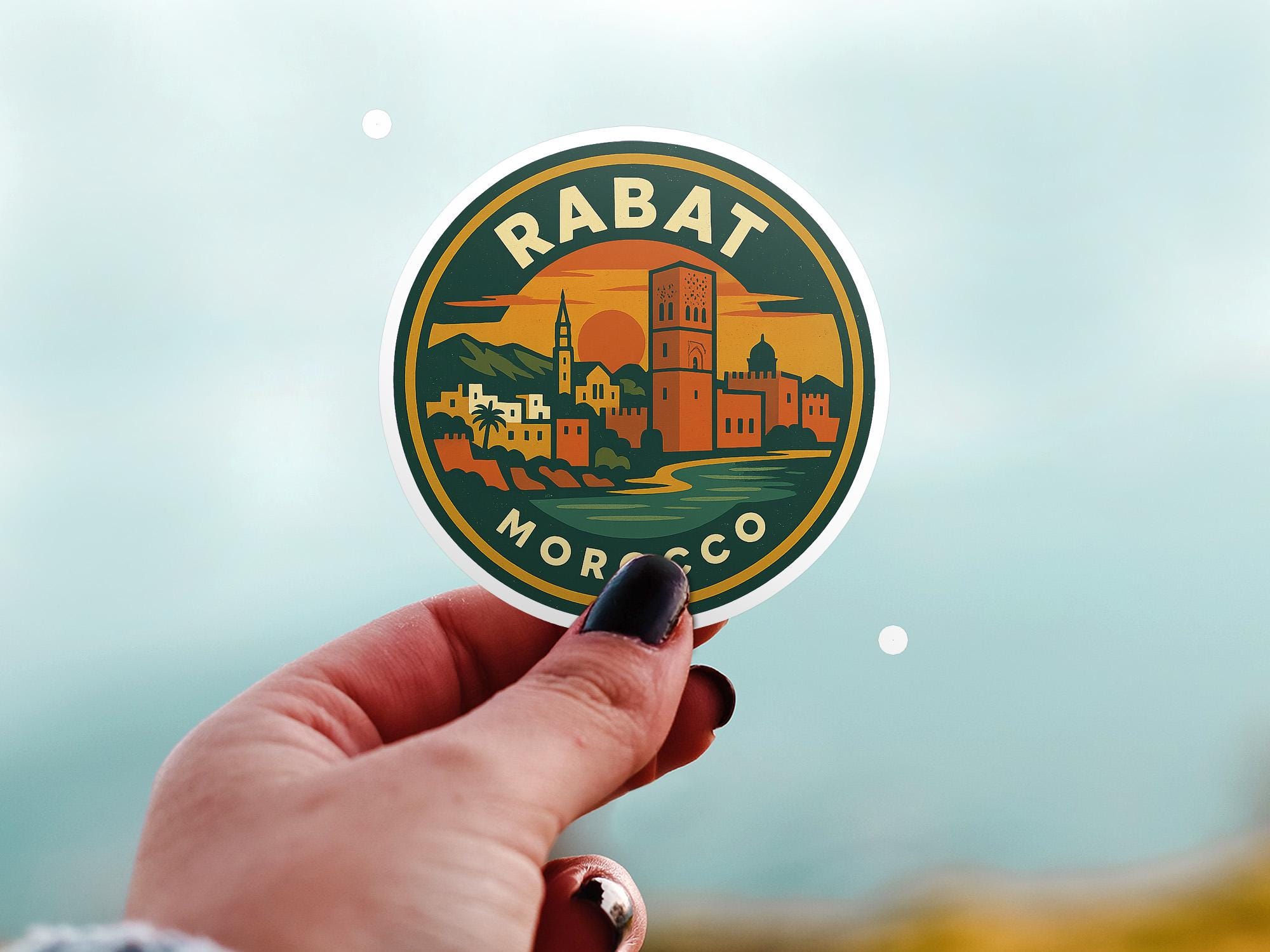 Rabat Morocco Sticker Kiss-Cut Vinyl, Waterproof Decal, Retro Travel Lover Collection