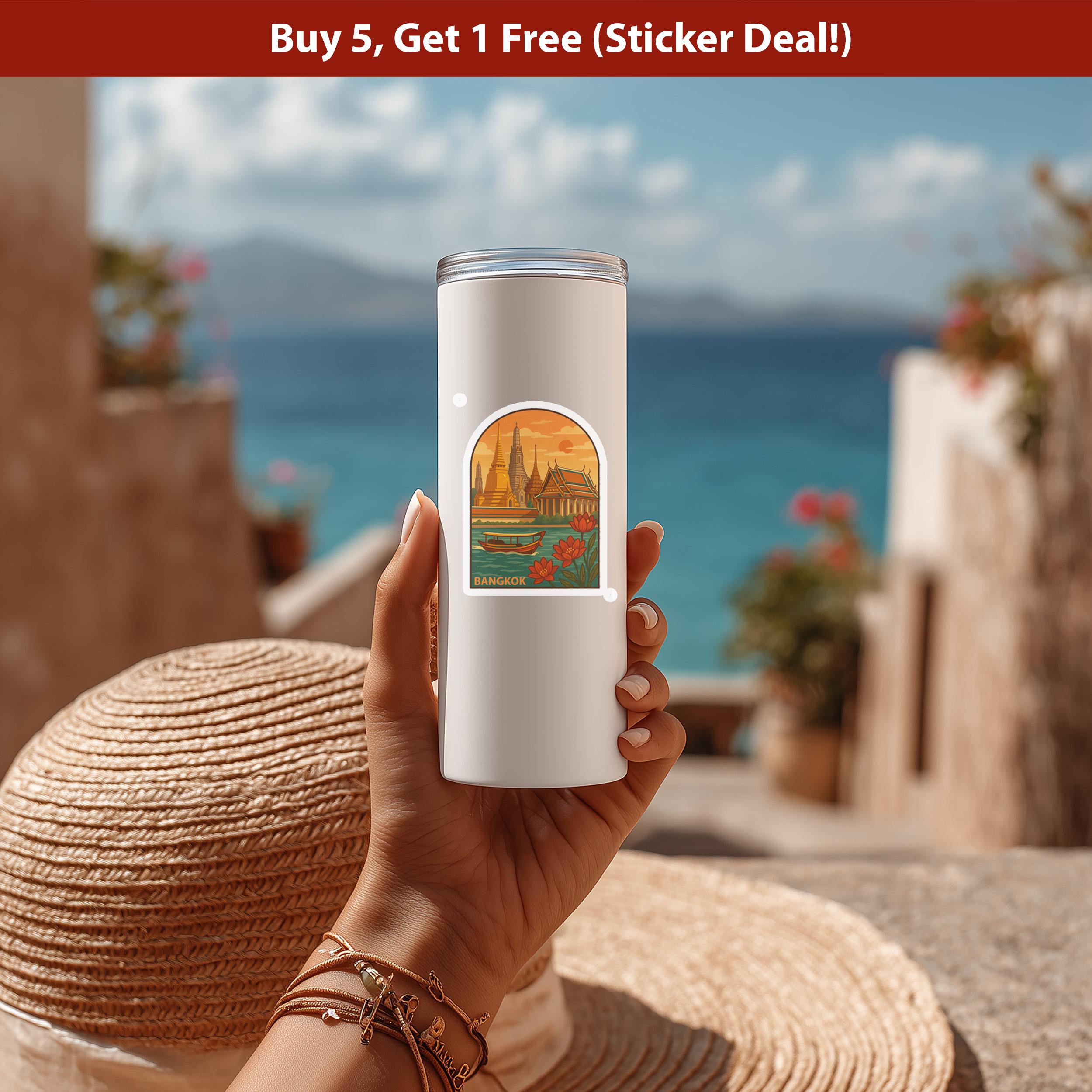 Bangkok Thailand Sticker, Vintage City Vinyl Decal, Retro Travel Lover Collection, Journal Scrapbook