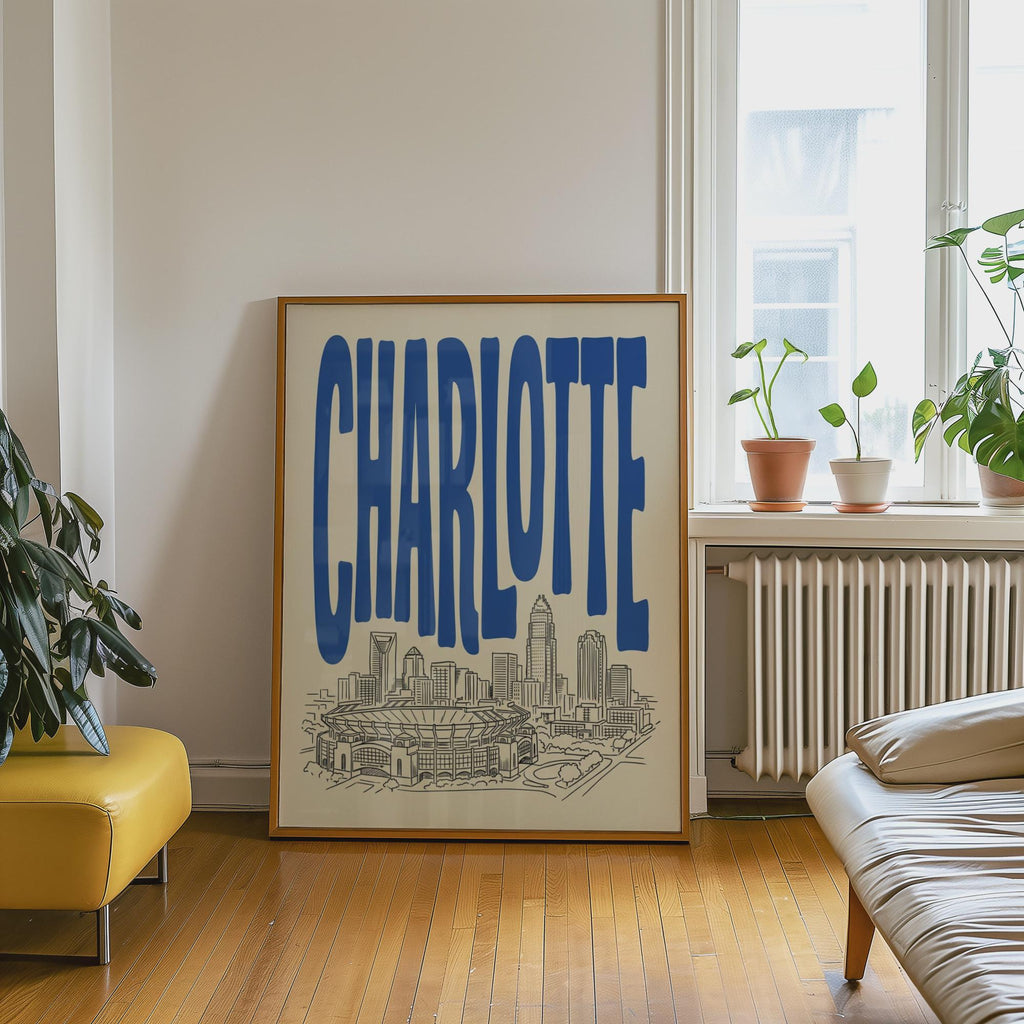 Charlotte North Carolina Skyline Wall Art, Framed Canvas Print