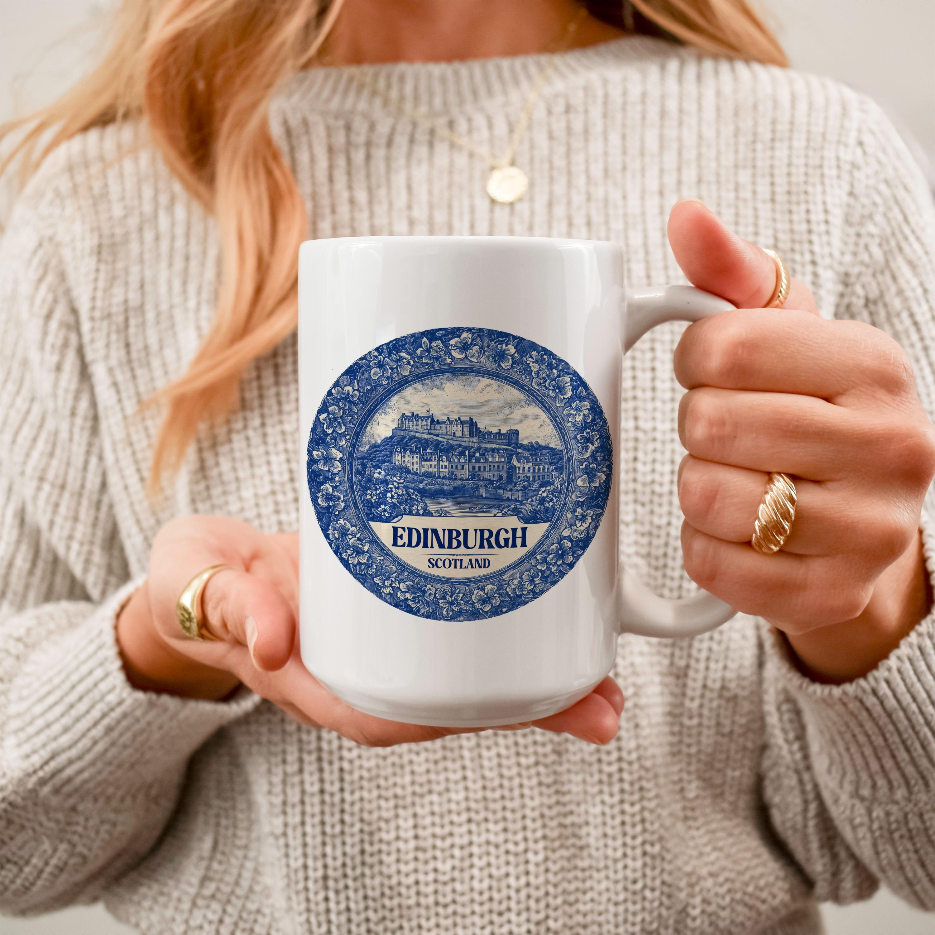 Edinburgh Scotland Mug, Custom Delft Style cup, Personalized Vintage Travel City Gift
