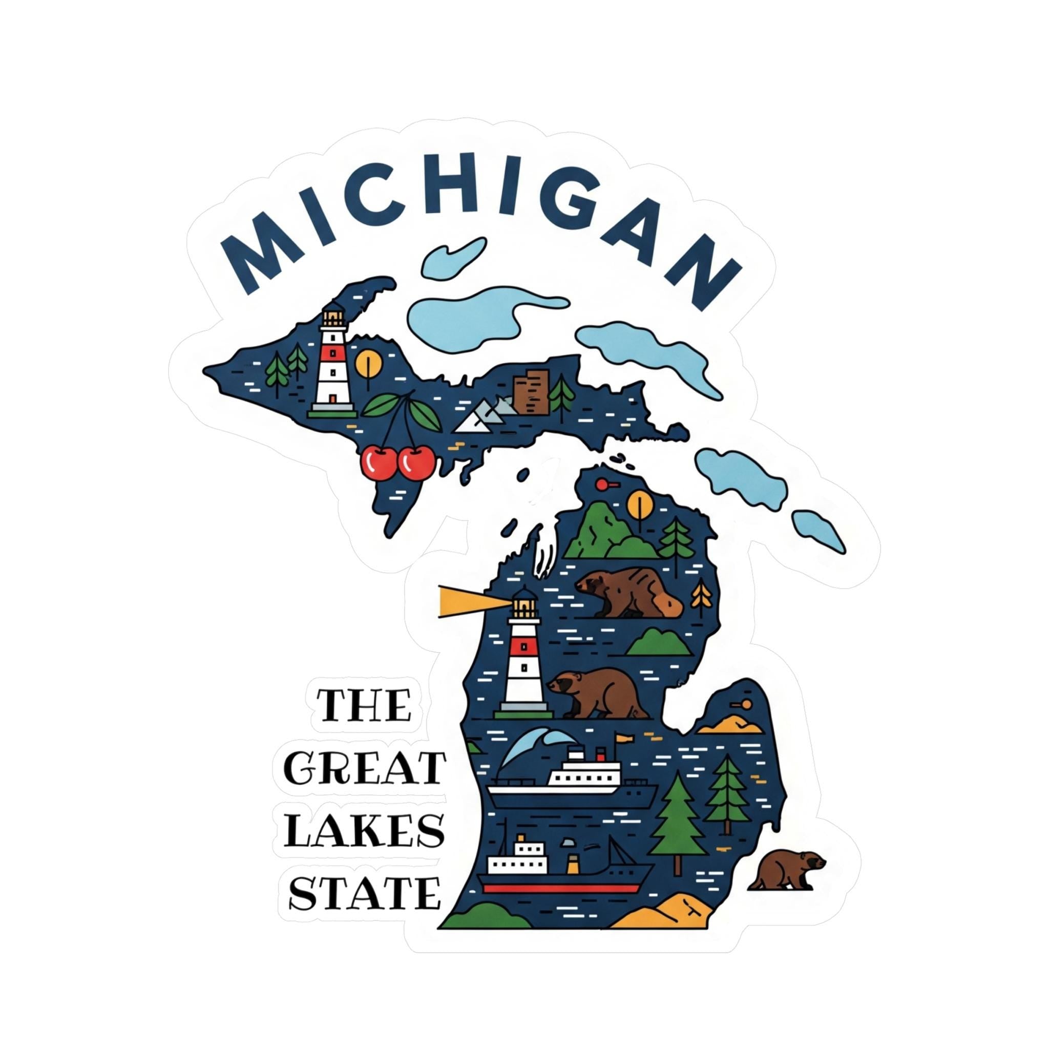 Michigan State Sticker, USA Kiss-Cut Vinyl, Landmark Waterproof Decal, United States Travel Collection