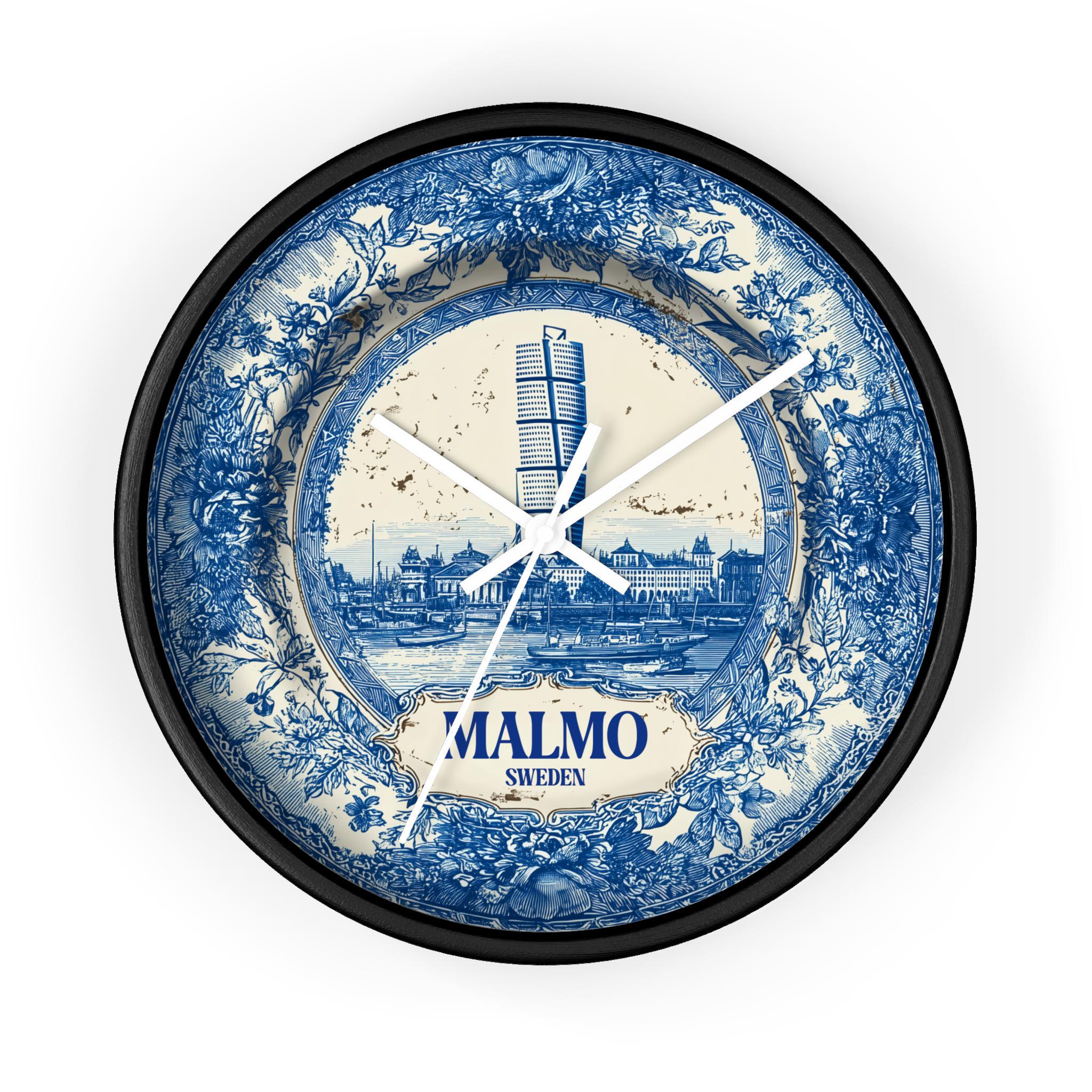 Malmo Sweden Wall Clock, Delf style Home Decor, Vintage City Travel Keepsake Art