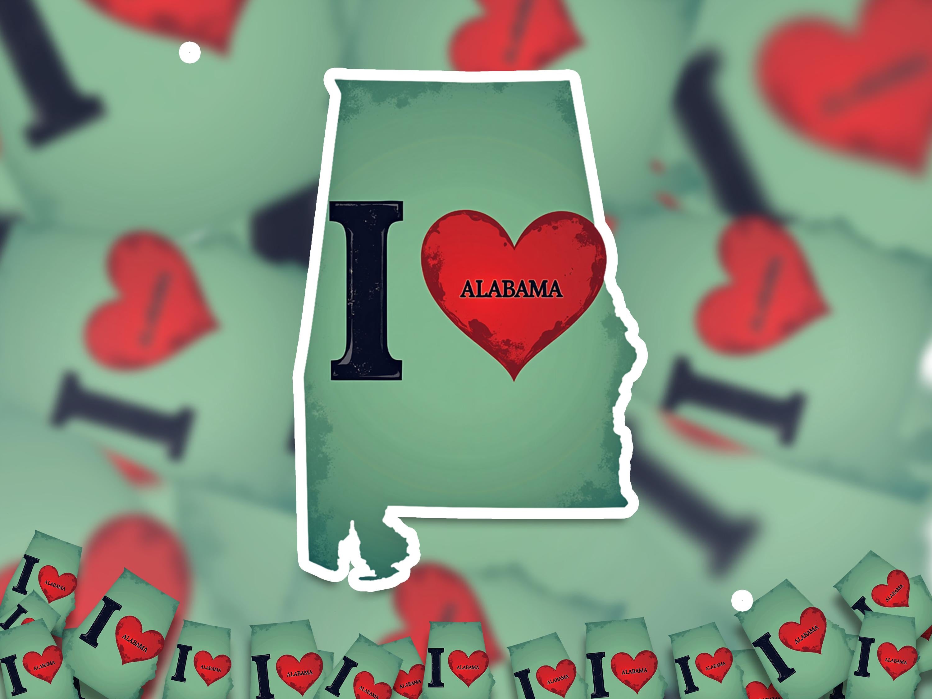 I love Alabama Sticker, Vintage US States Vinyl Decal, Waterproof Decal, Retro Travel Collection