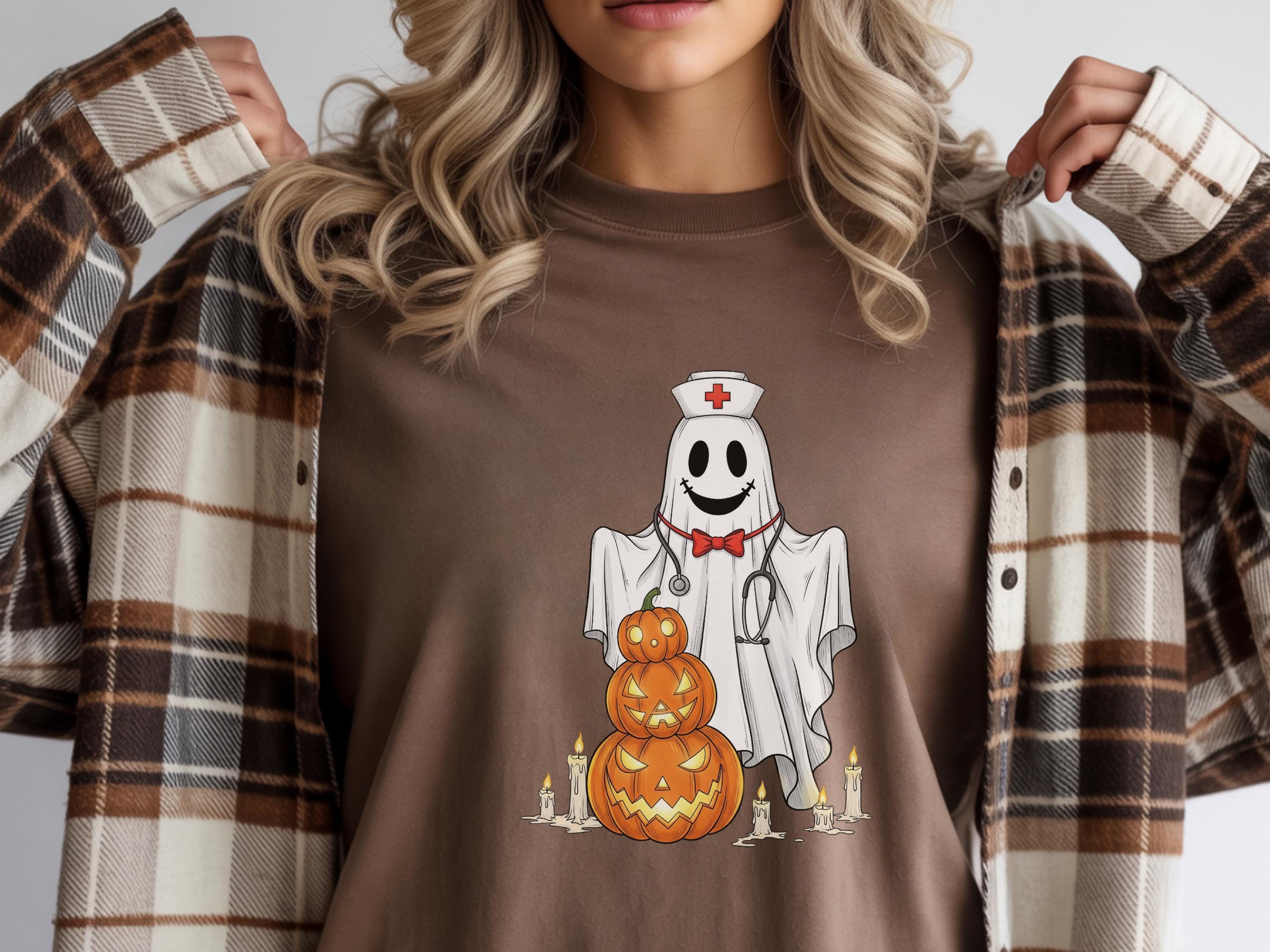 Vintage Ghost & Pumpkin Nurse Halloween Shirt, Spooky season Sweatshirt gift for Nurse and RN