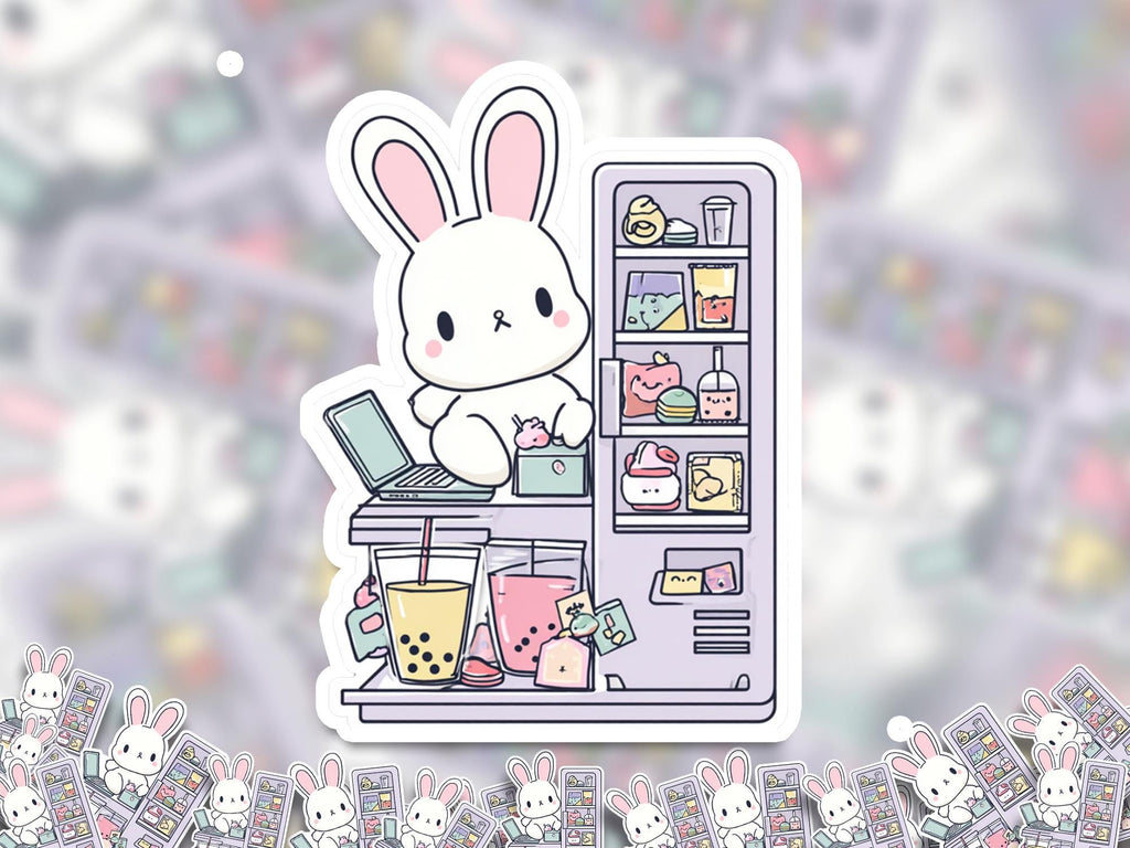 Kawaii Bunny Bubble Tea Sticker: Waterproof Vinyl Decal