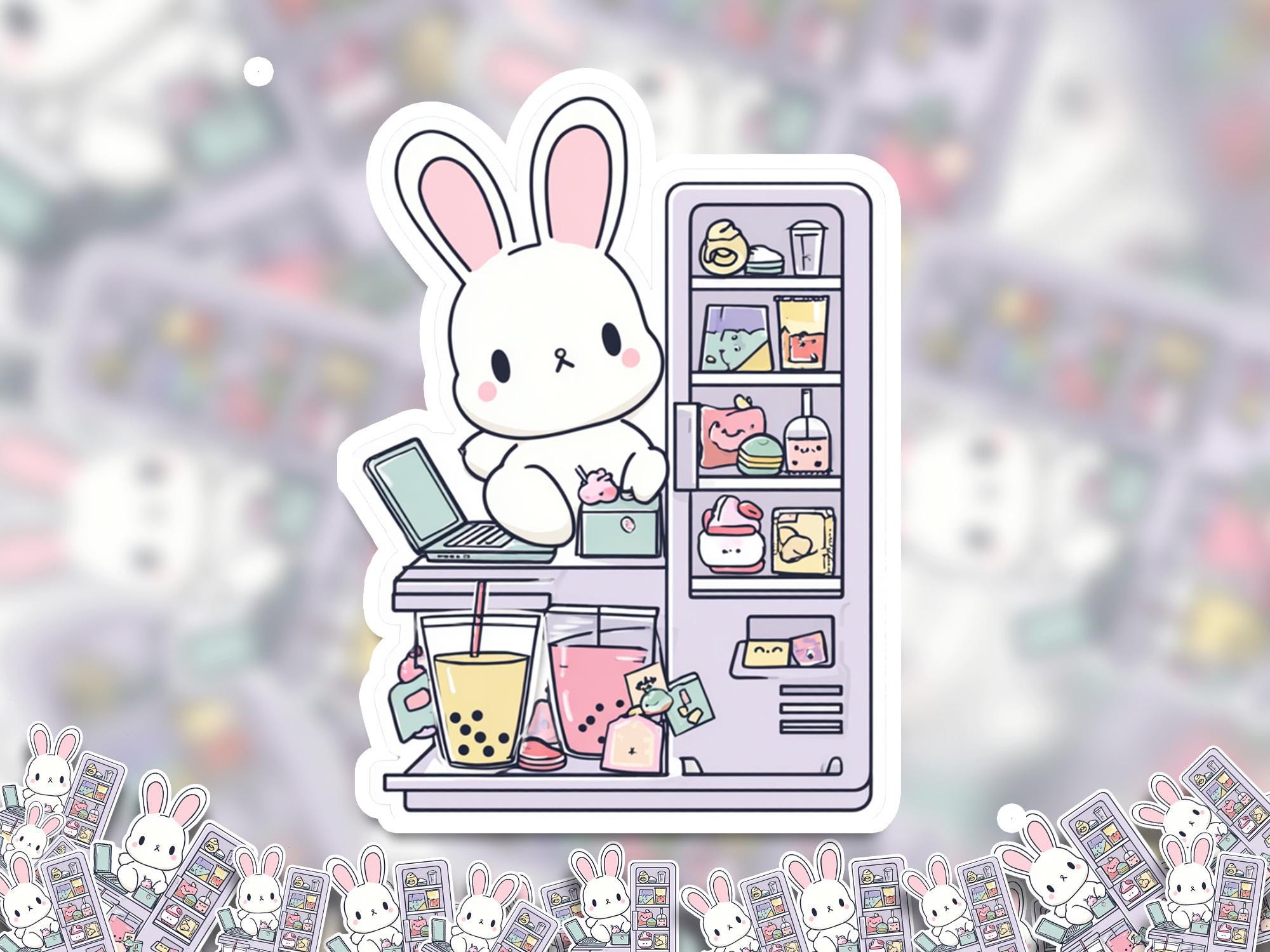 Kawaii Bunny Bubble Tea Sticker: Waterproof Vinyl Decal