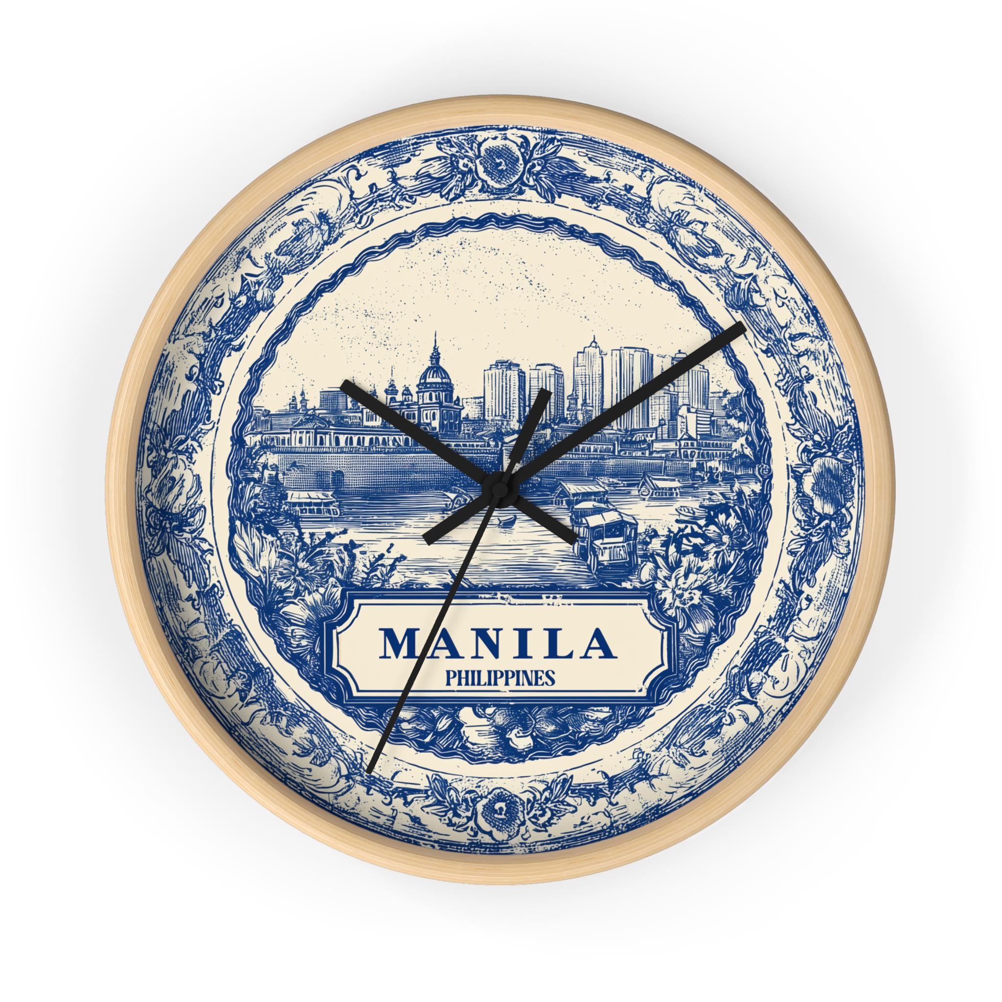 Manila Philippines Wall Clock, Delf style Home Decor, Vintage City Travel Keepsake Art