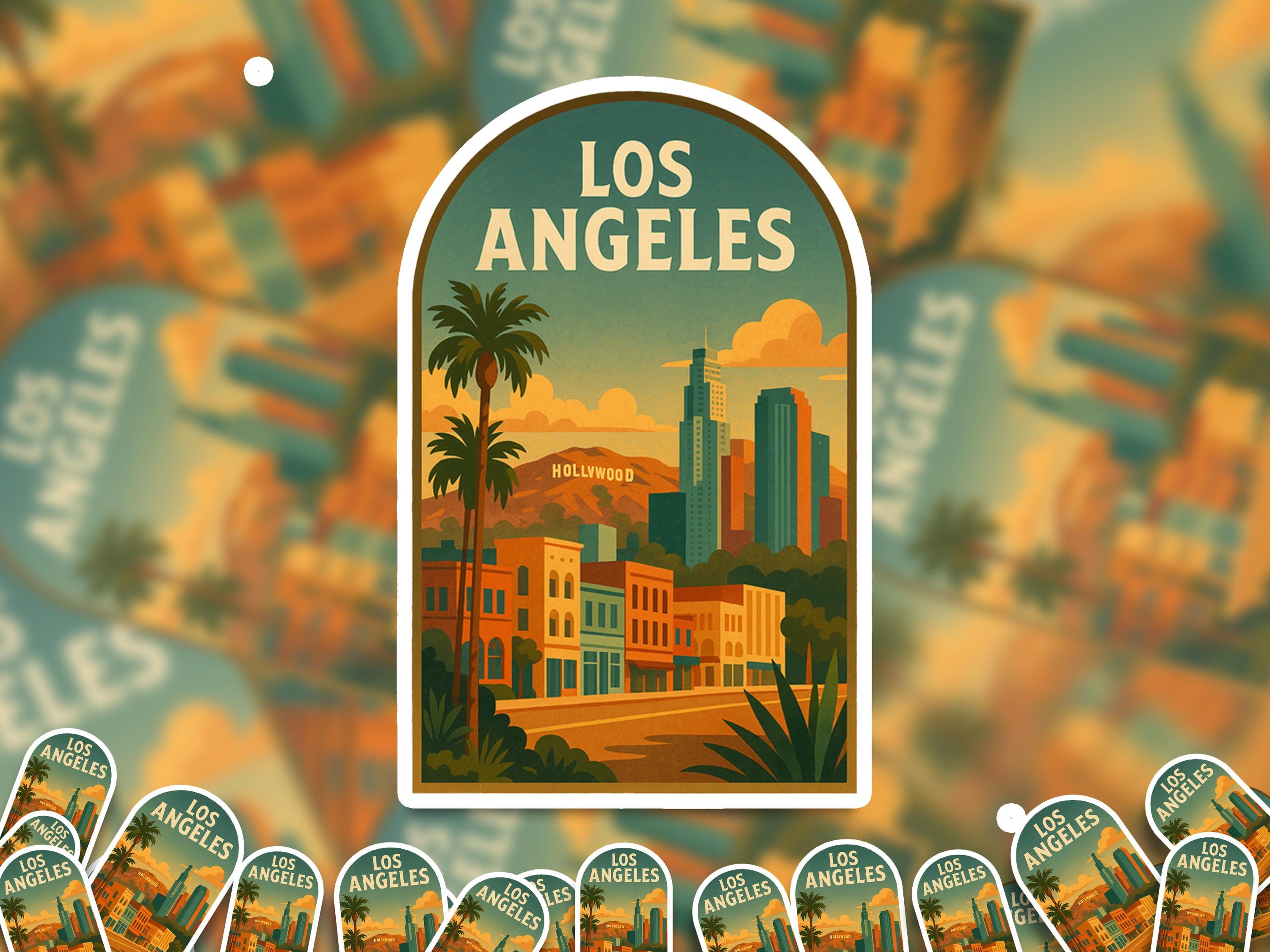 Los Angeles Sticker California, Vintage City Vinyl Decal, Retro Travel Lover Collection, Journal Scrapbook