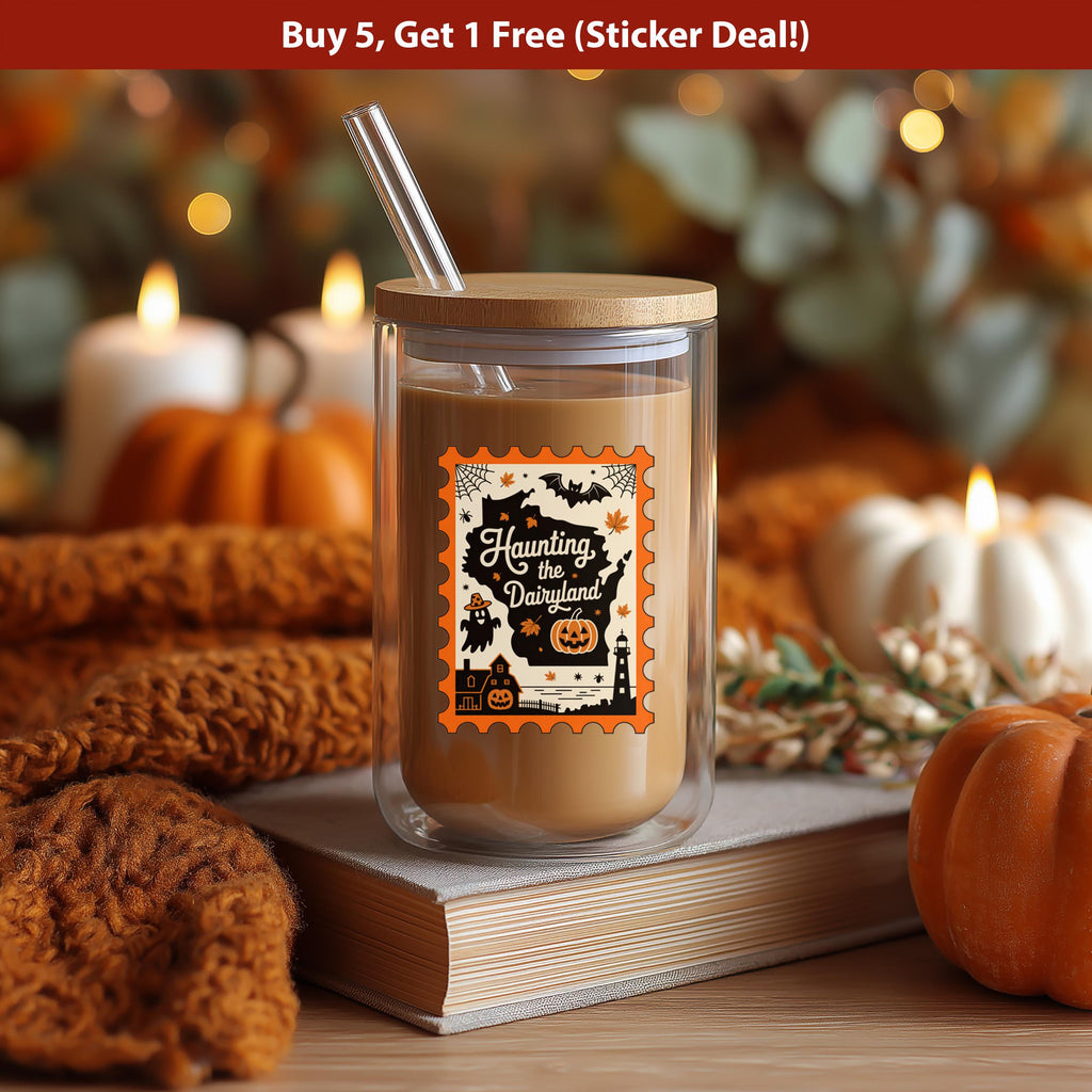 Wisconsin Stamp Halloween Sticker, Spooky USA Kiss-Cut Vinyl, Waterproof Decal, United States Travel