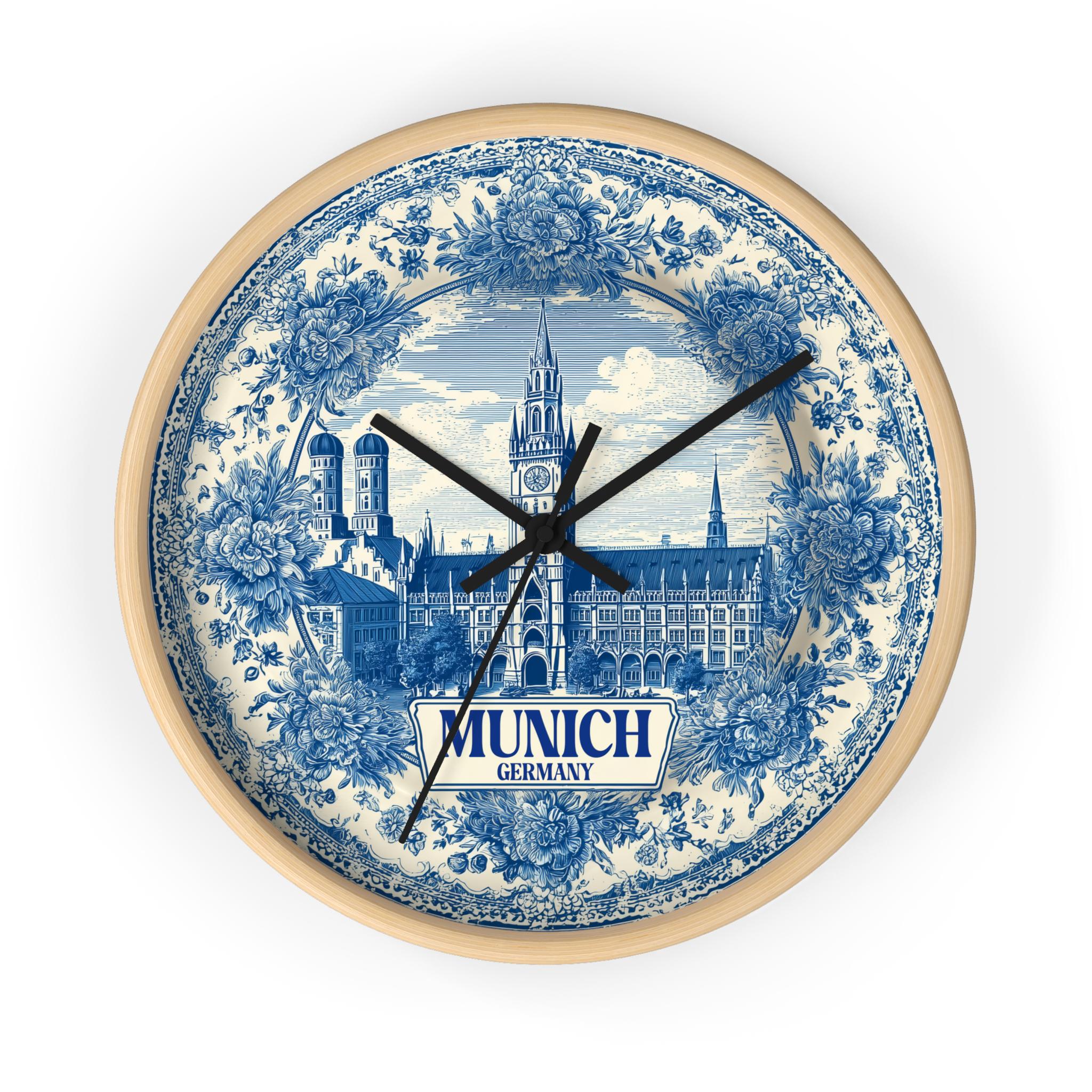 Munich Germany Wall Clock, Delf style Home Decor, Vintage City Travel Keepsake Art