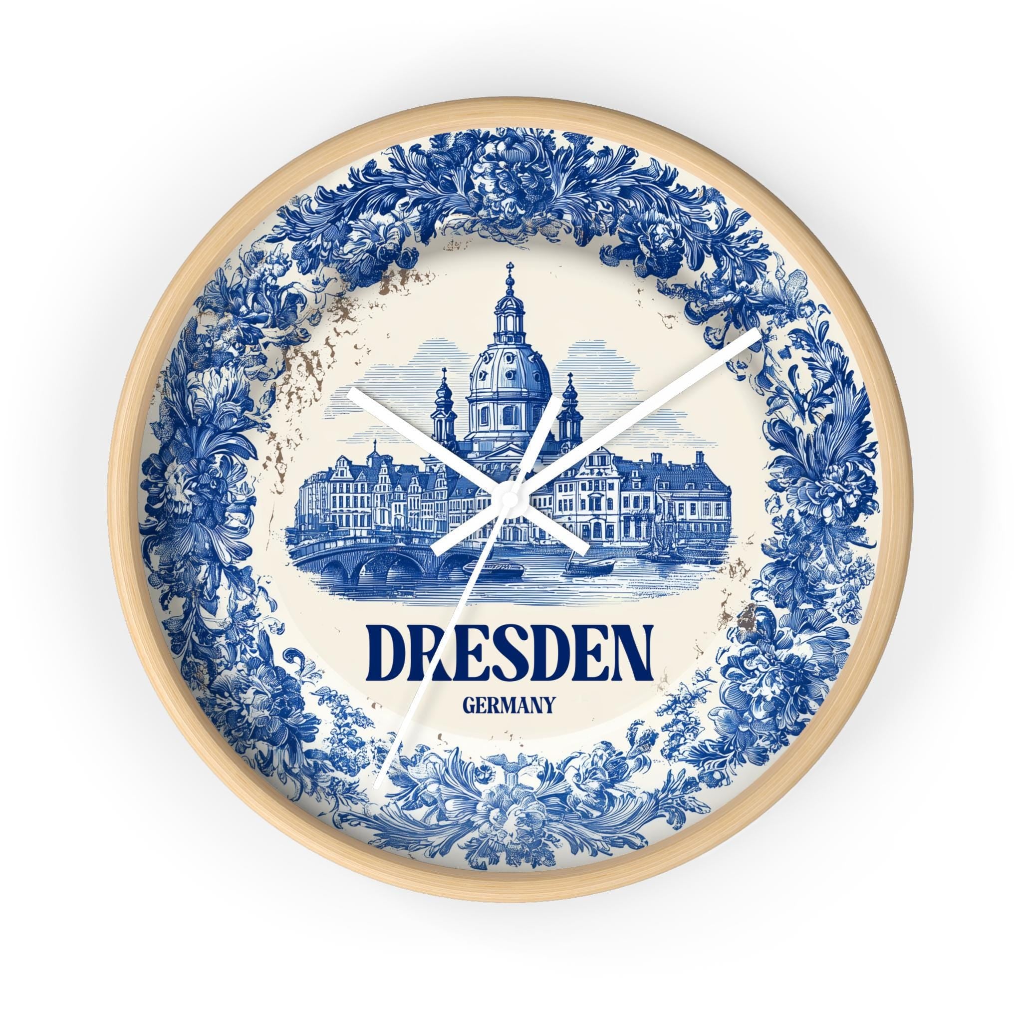 Dresden Germany Wall Clock, Delf style Home Decor, Vintage City Travel Keepsake Art